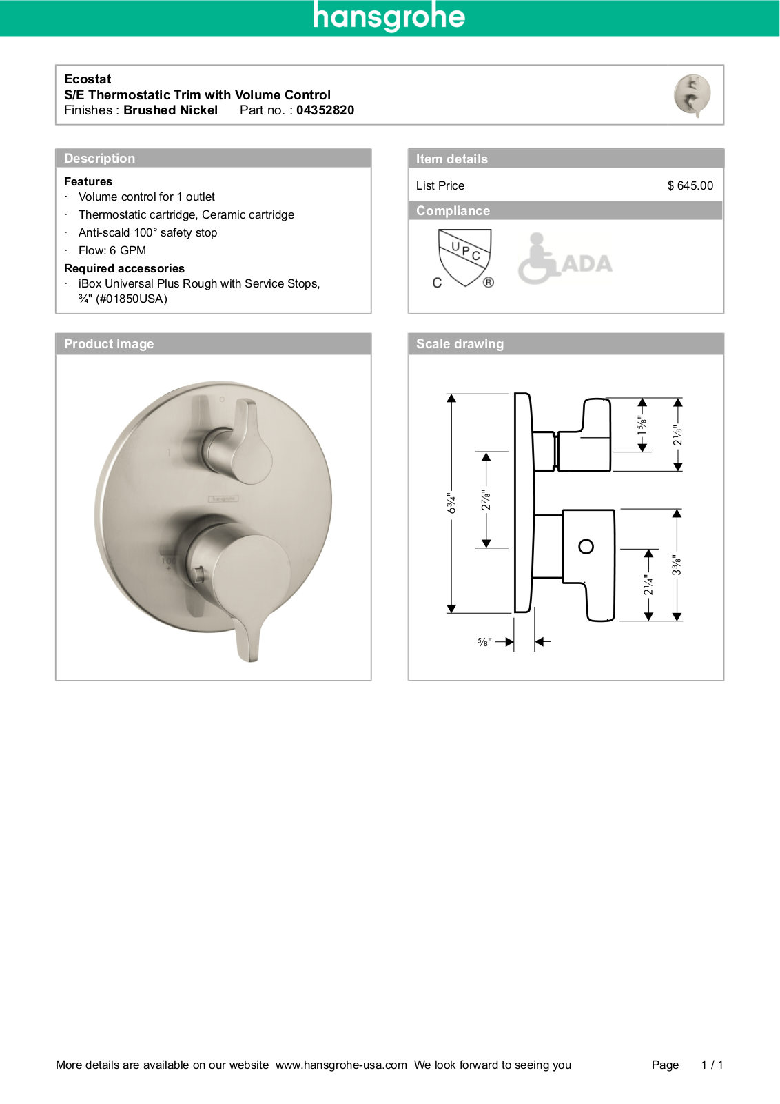 Hansgrohe HAN3113 Specifications - ManualMachine.com