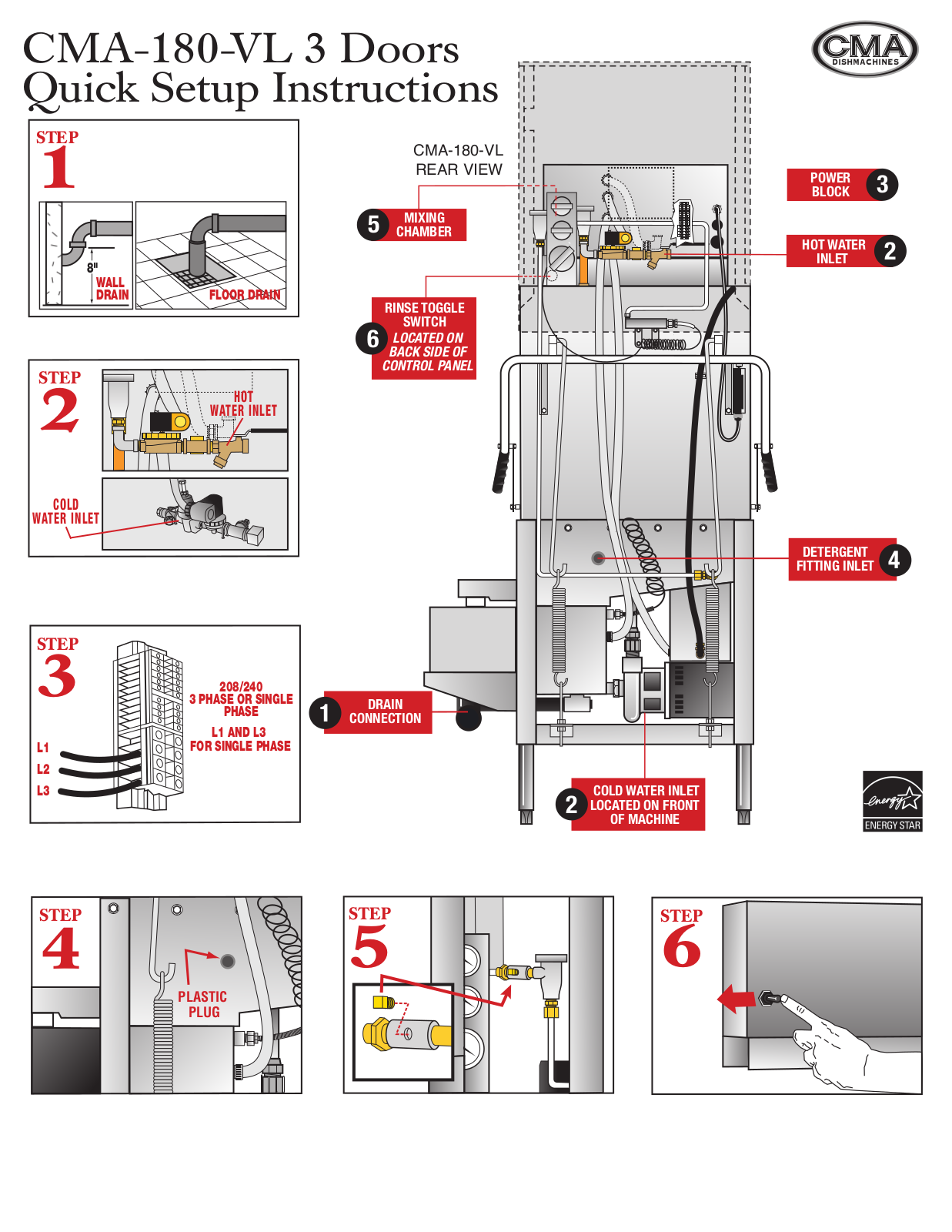 CMA Dishmachines CMA180VLTALL Installation Manual