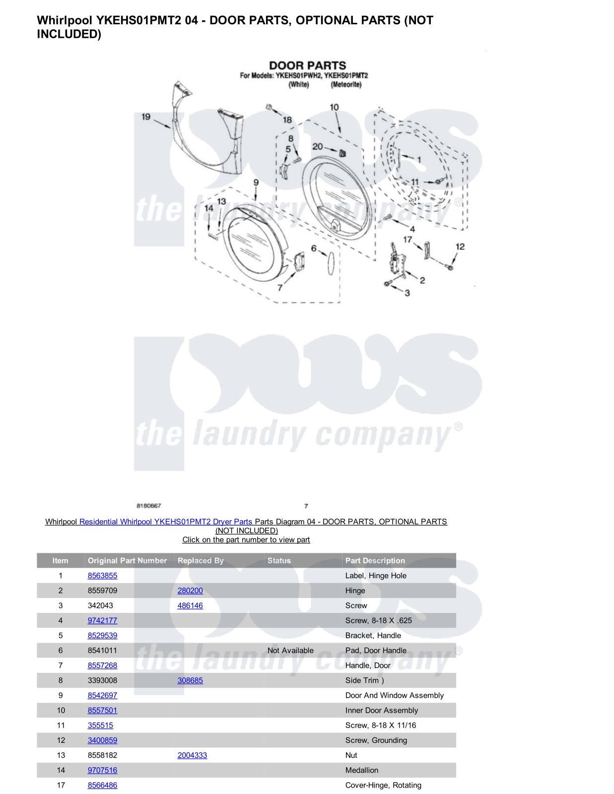 Whirlpool YKEHS01PMT2 Parts Diagram