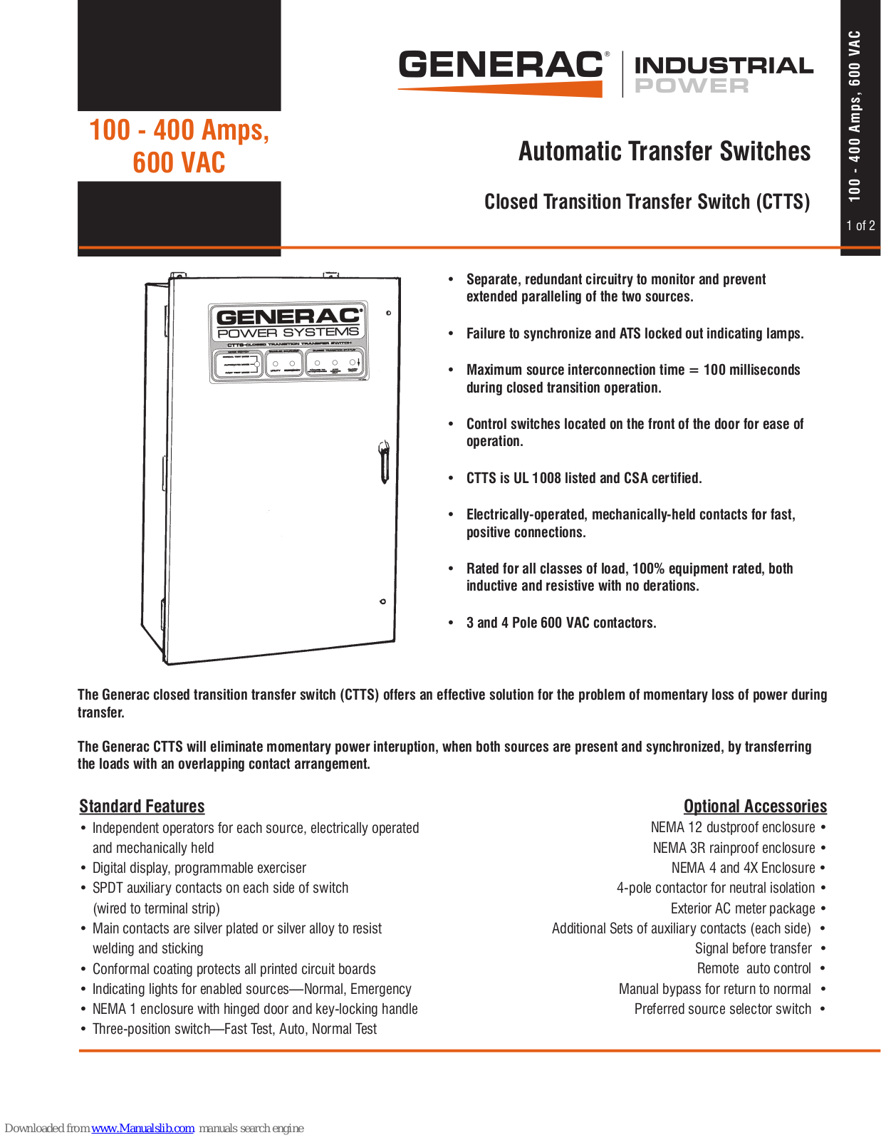 Generac Power Systems CTTS Series, CTTS 100, CTTS 150, CTTS 200, CTTS 300 Specification