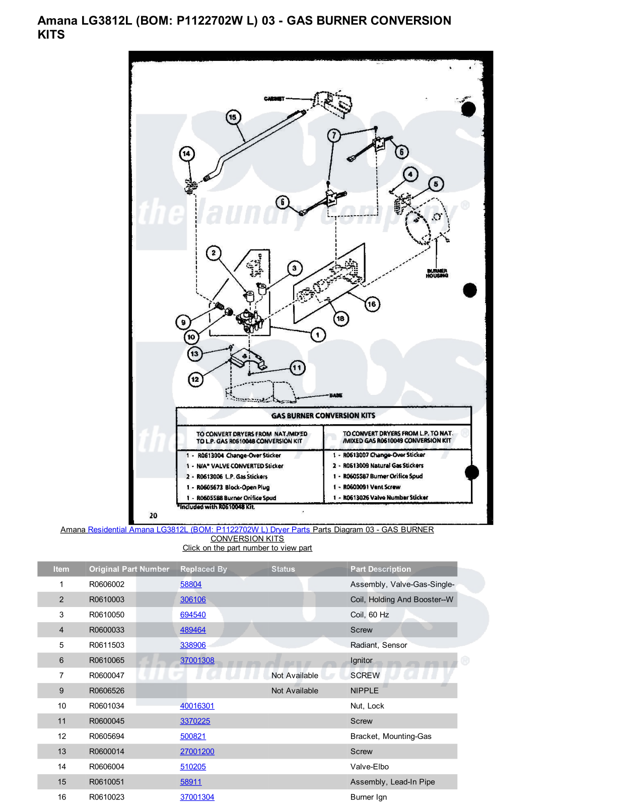 Amana LG3812L Parts Diagram