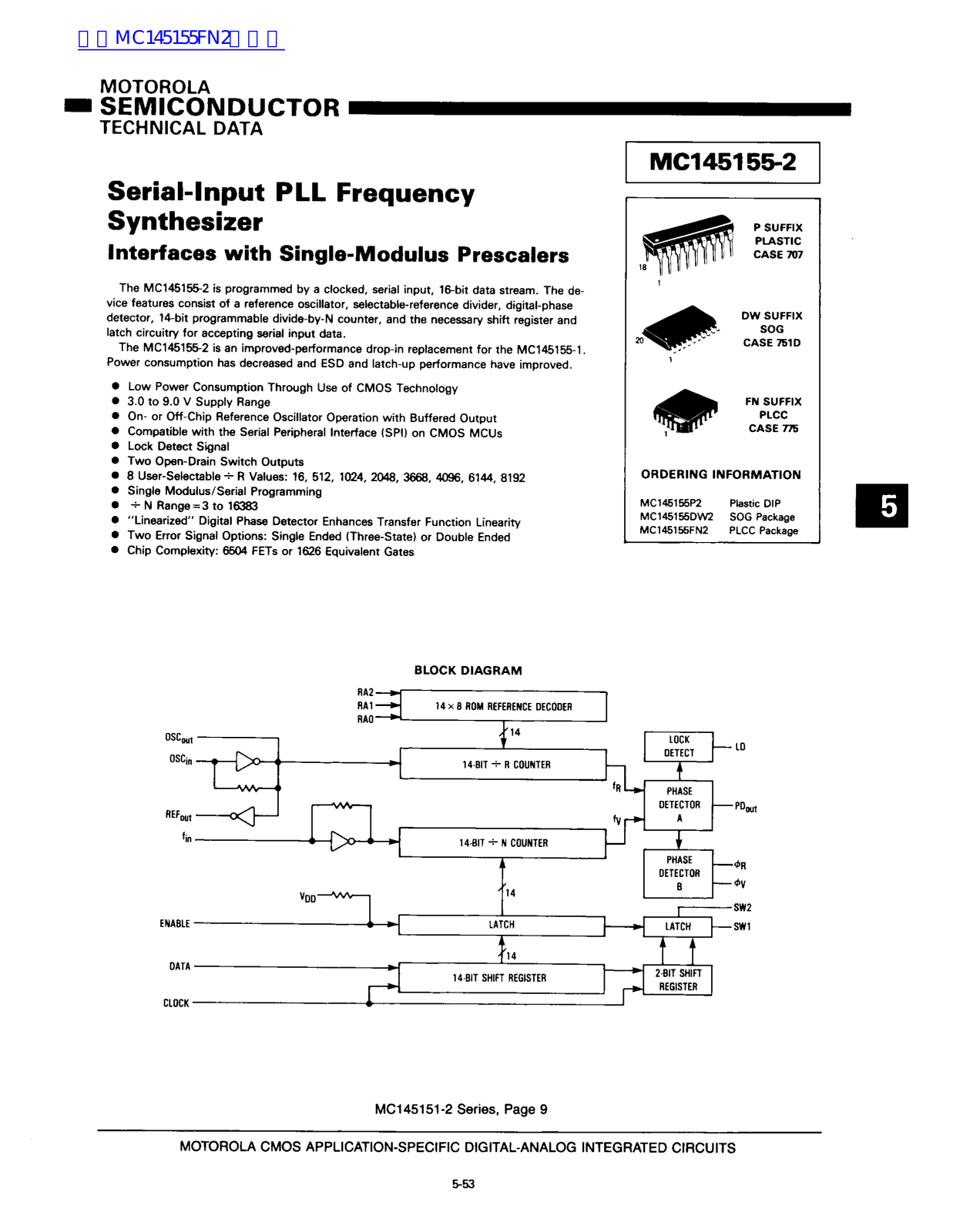 MOTOROLA MC145155-2 Technical data