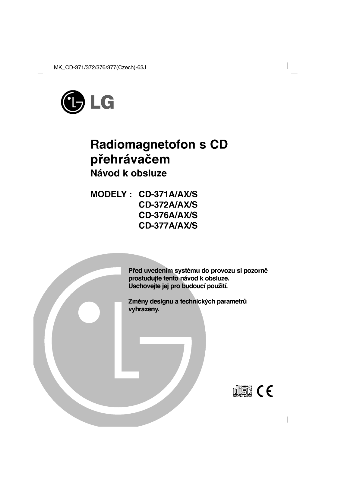 Lg CD-371A, CD-371AX, CD-371AS, CD-372A, CD-372AX User Manual