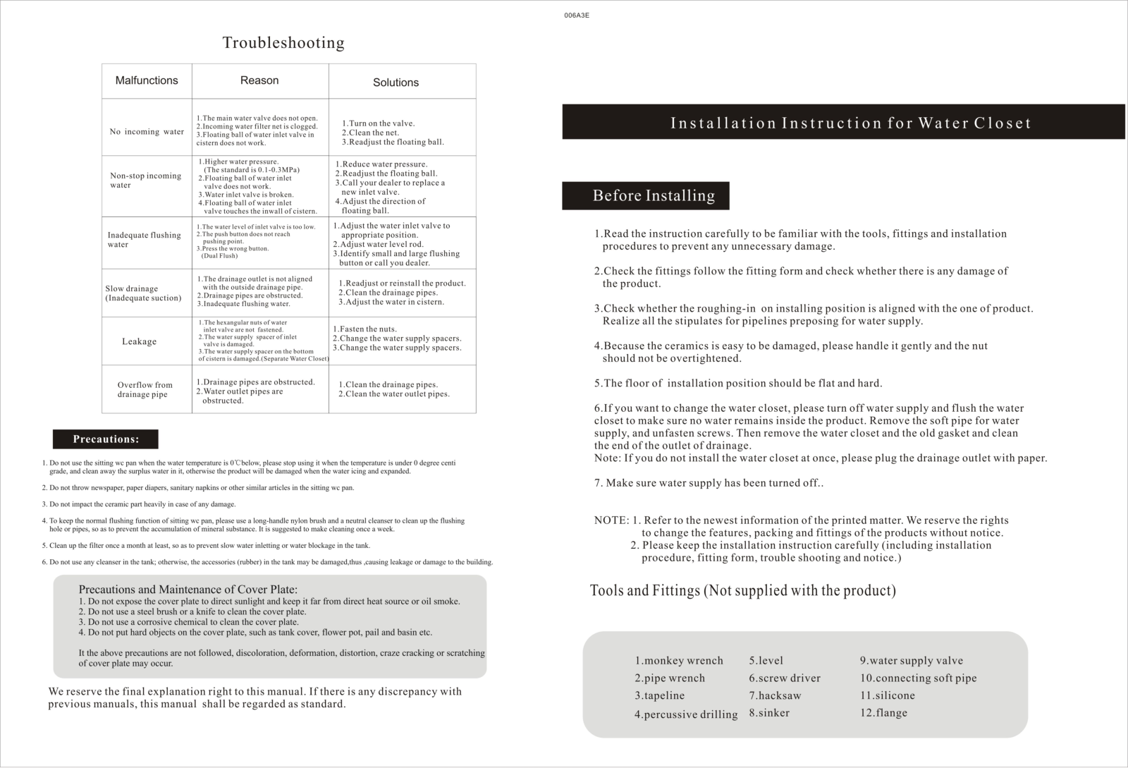 Eago TB346, TB108 Installation Manual