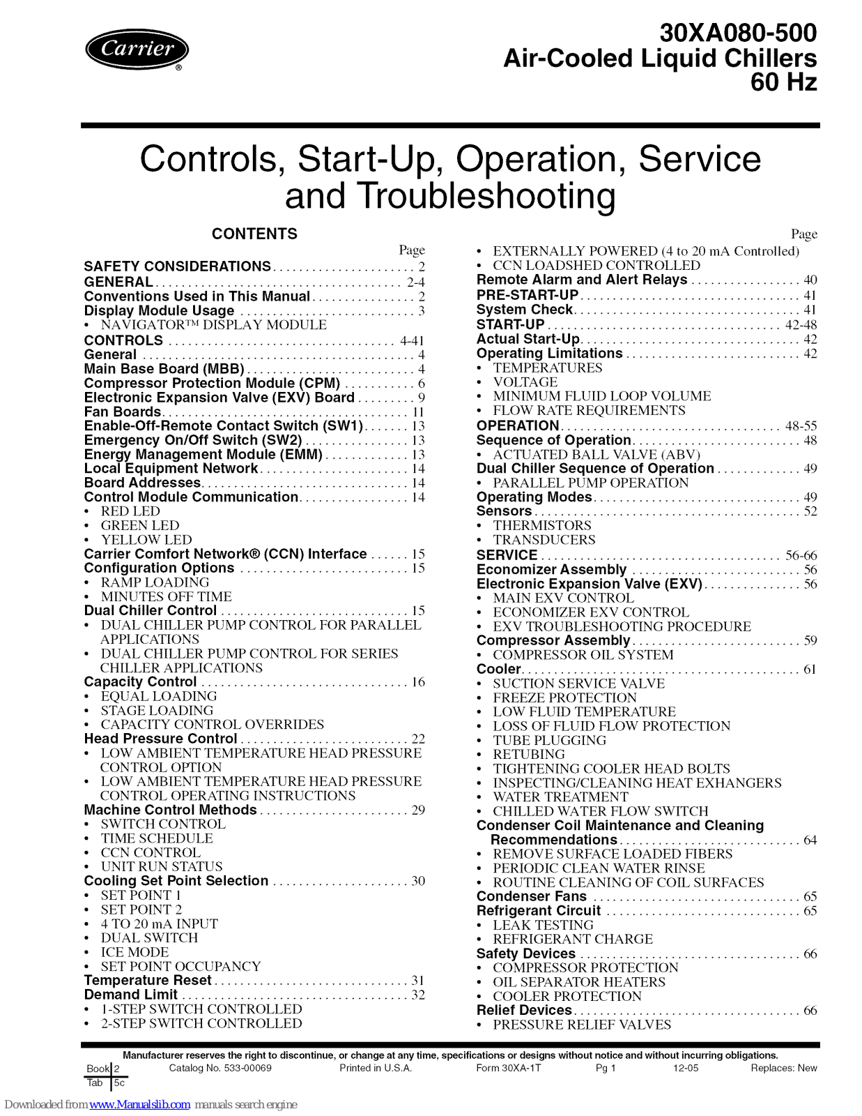 Carrier 30XA110, 30XA120, 30XA140, 30XA160, 30XA180 Controls, Start-up, Operation, Service And Troubleshooting Instructions - ManualMachine.com