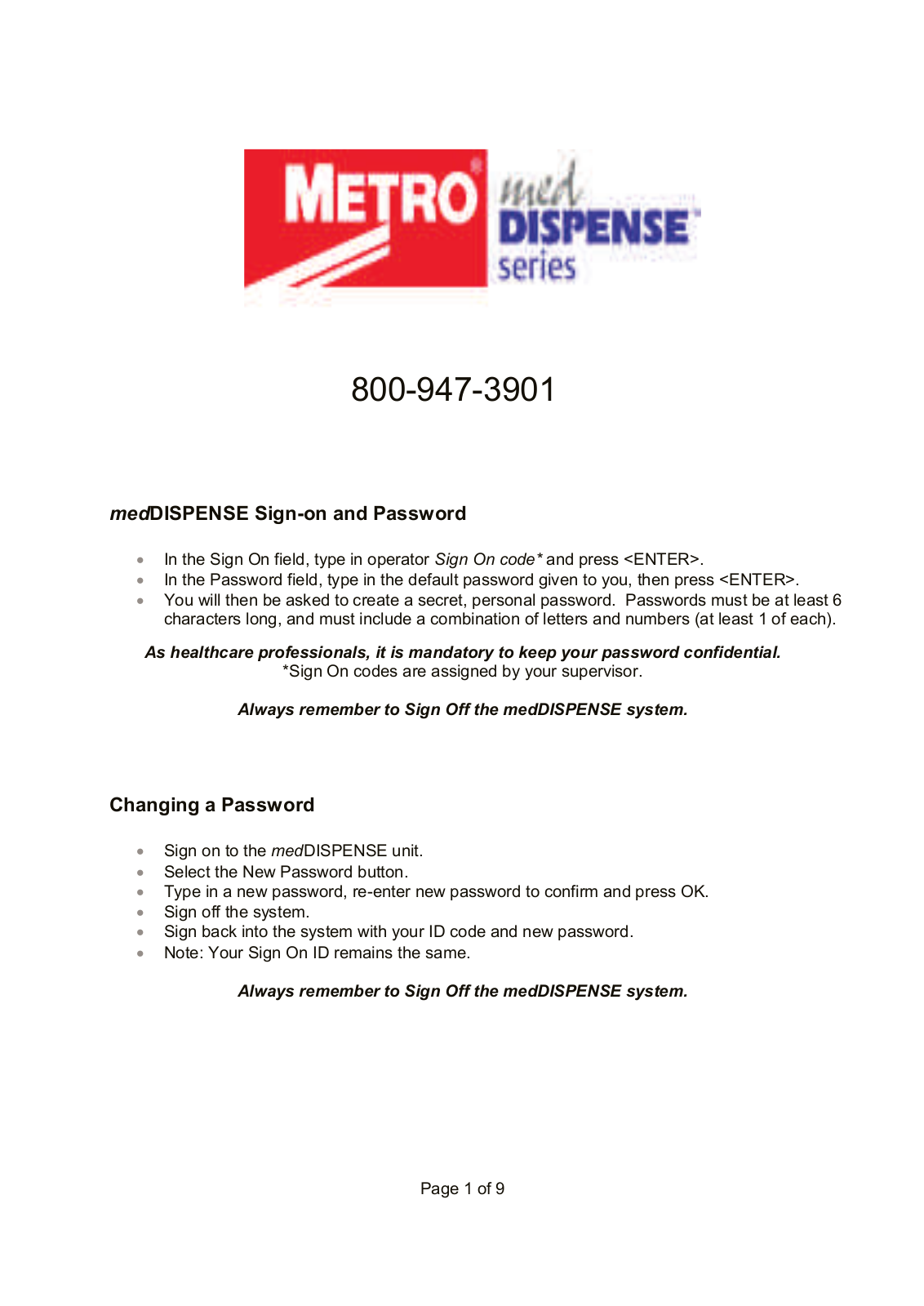 Metro medDISPENSE User Manual