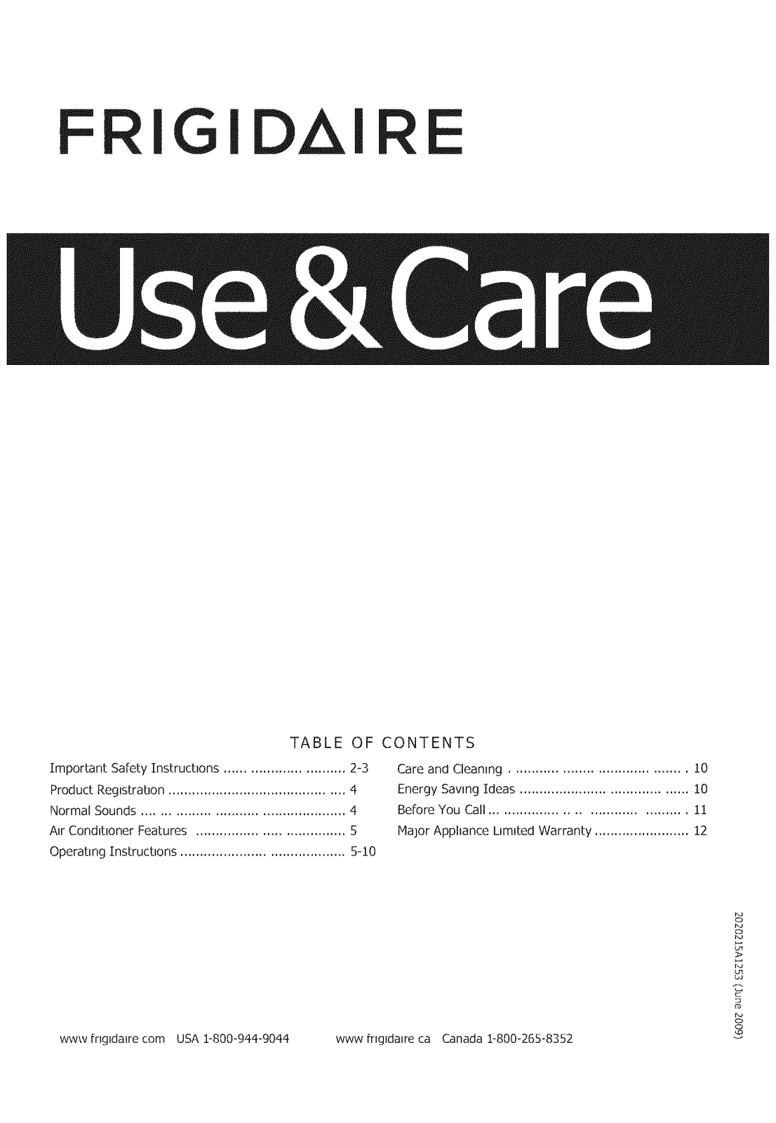 Frigidaire FFTA10C3Q13, FFTA10C3Q12, FFTA10C3Q11, FFTA10C3Q10 Owner’s Manual