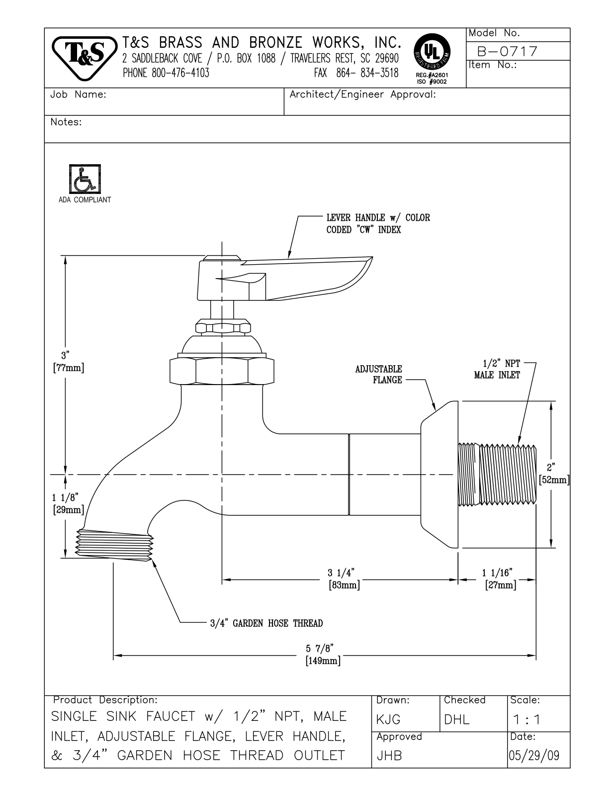 T&S Brass B-0717 User Manual