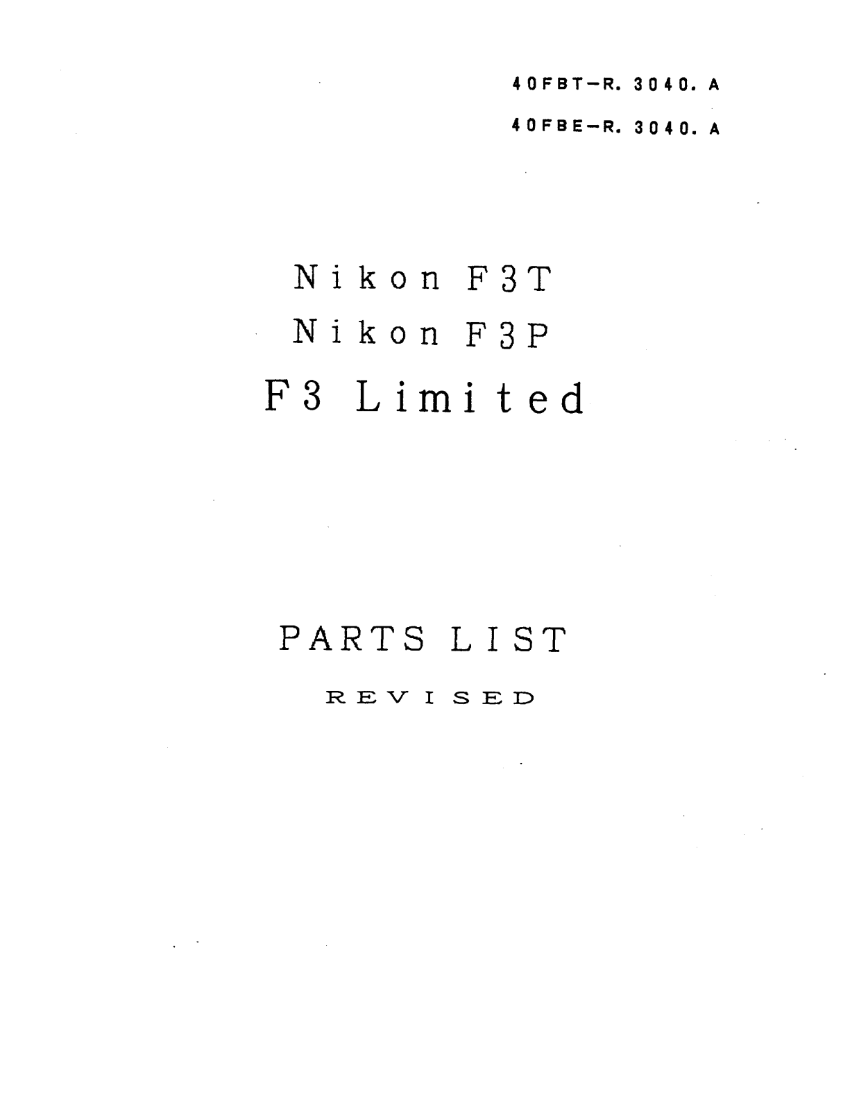 Nikon F3-P Parts List