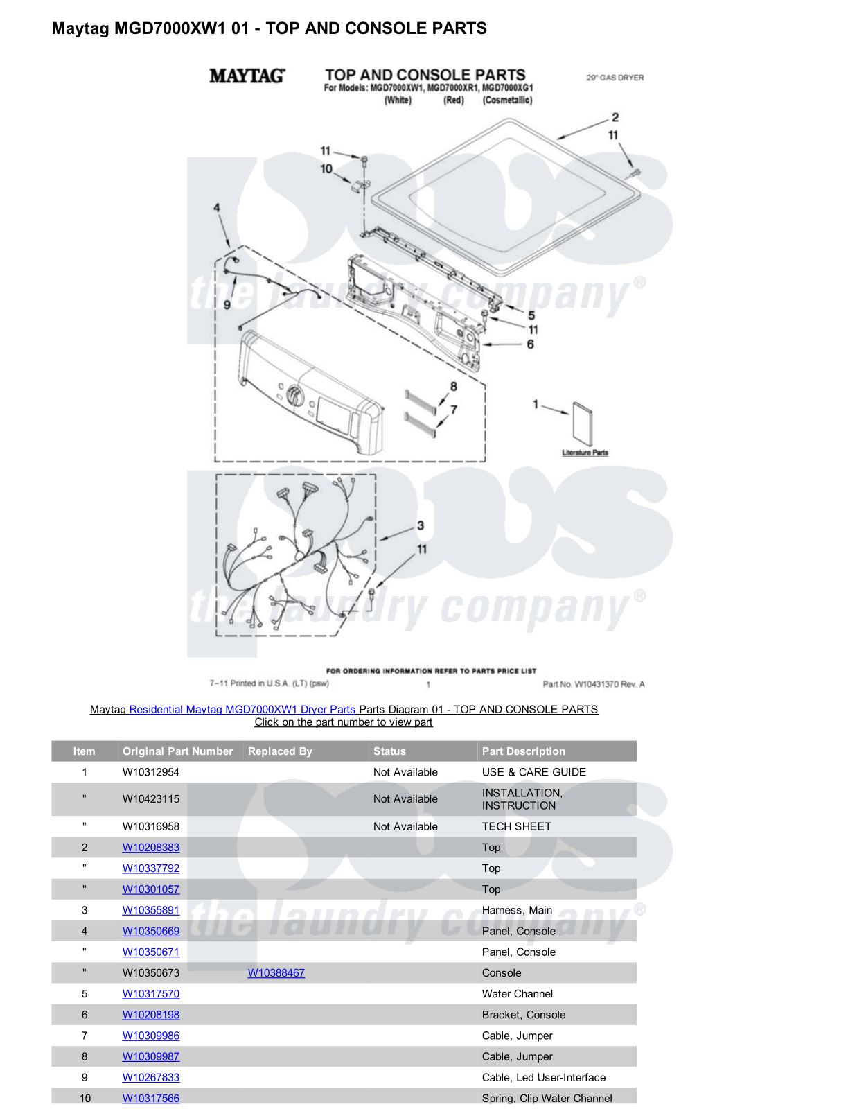 Maytag MGD7000XW1 Parts Diagram