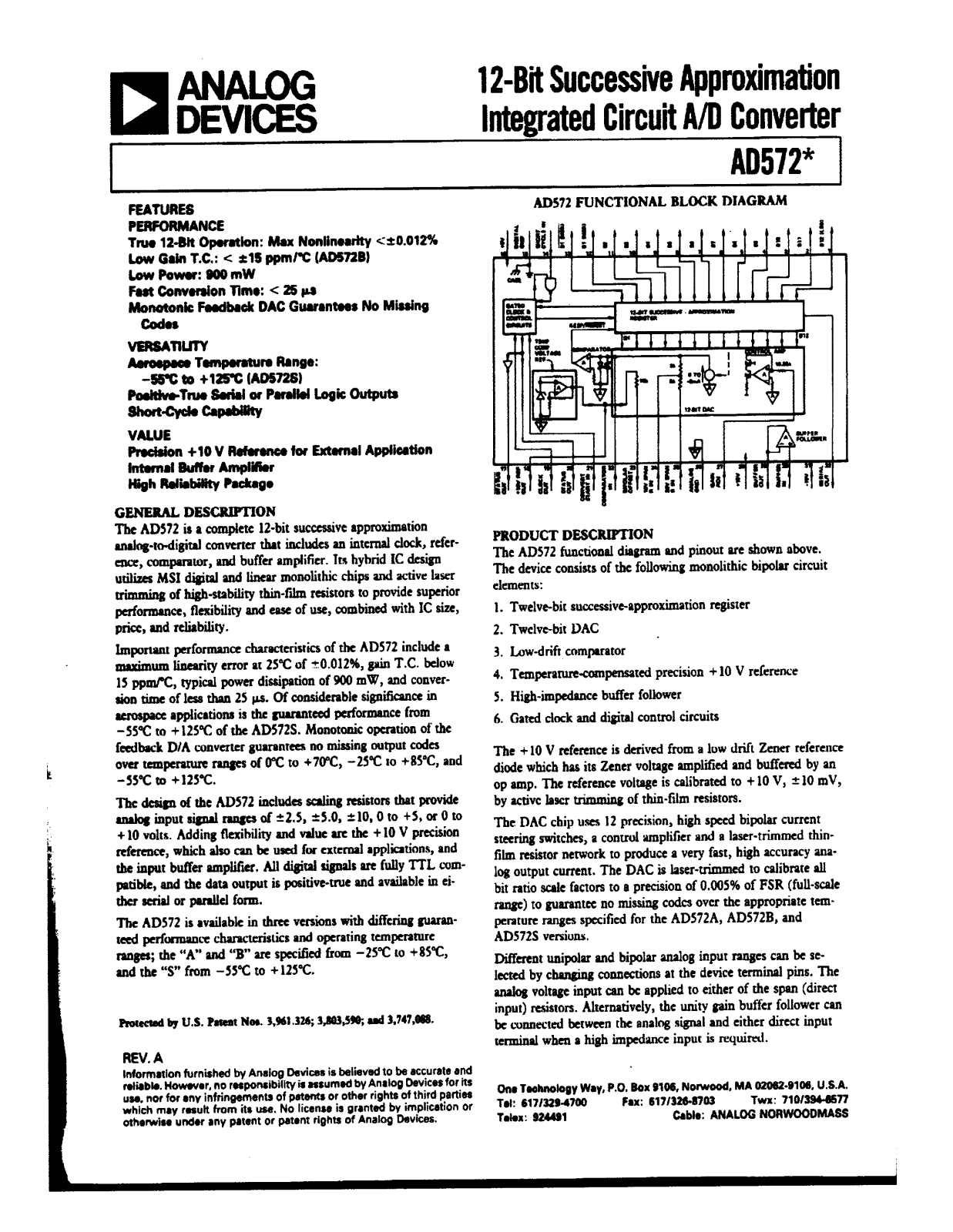 Analog Devices AD572 Datasheet