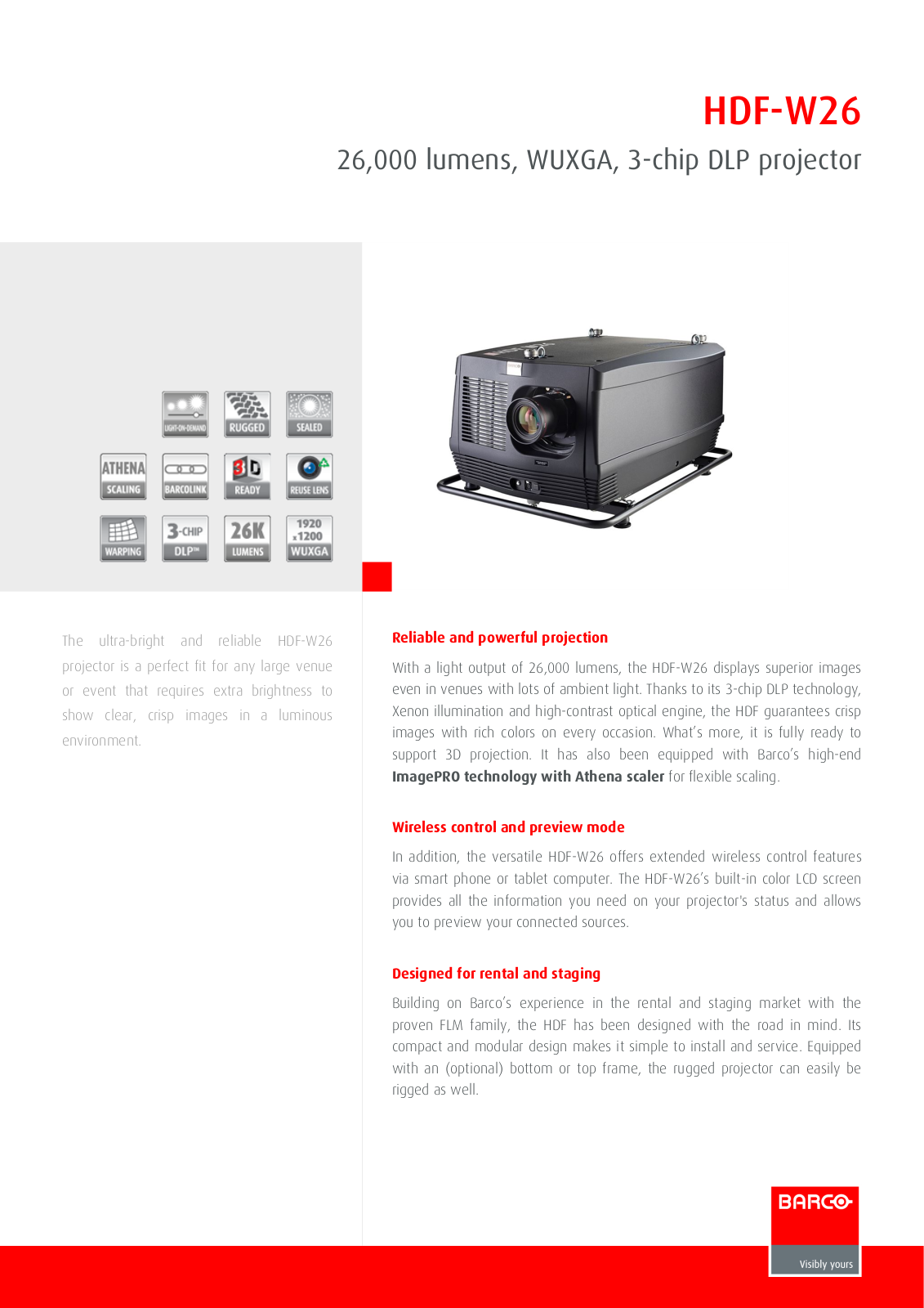 Barco HDF-W26 Product Sheet