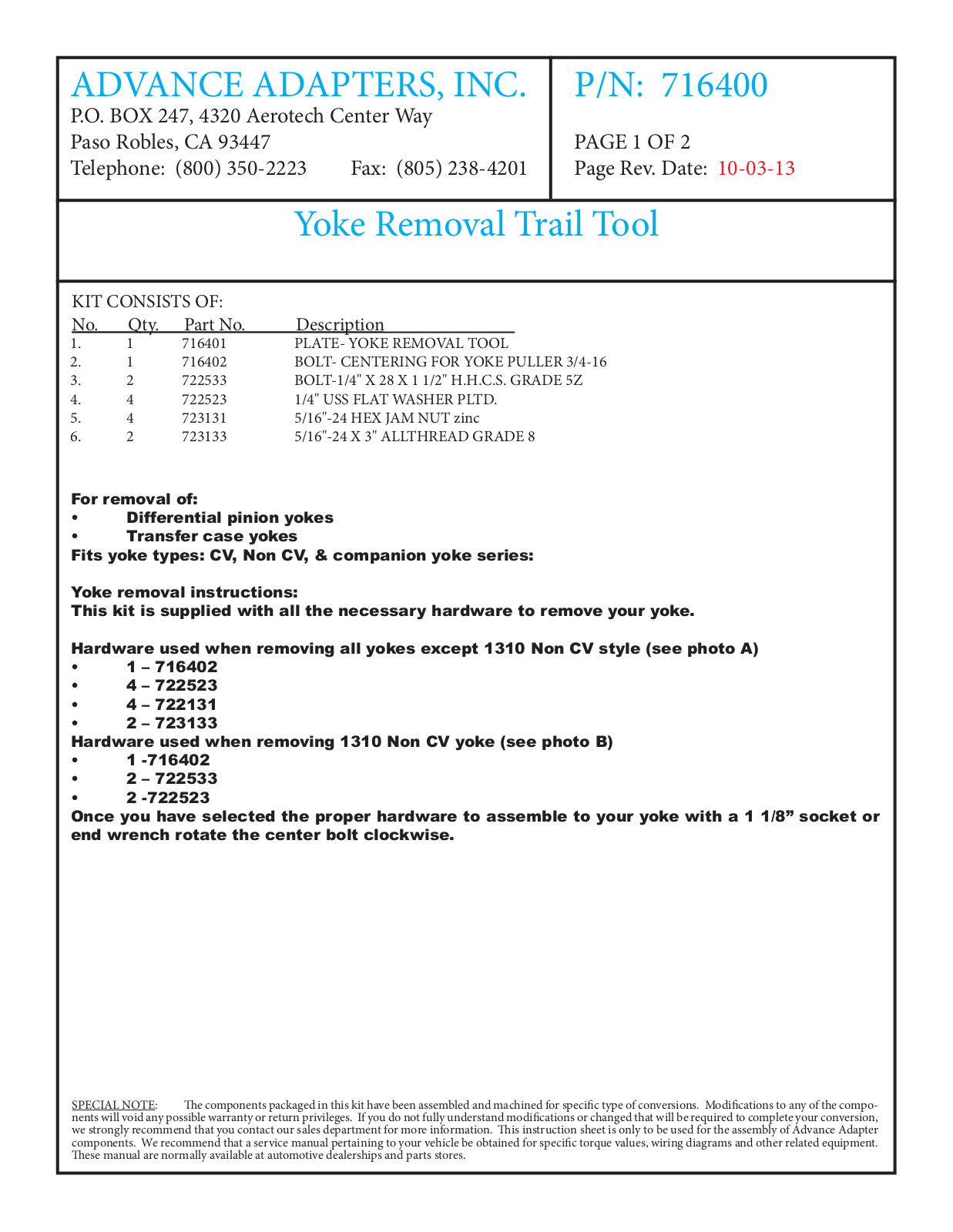 Advance Adapters 716400 User Manual