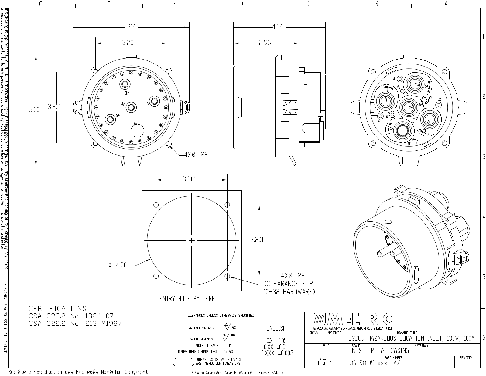 Meltric 36-98109-xxx-HAZ Reference Drawing