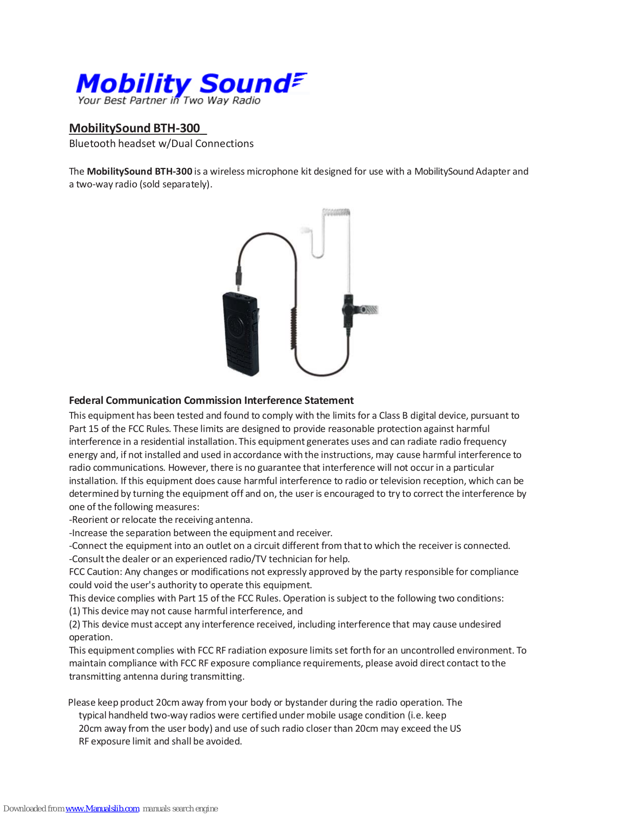Mobility Sound BTH-300 User Manual - ManualMachine.com