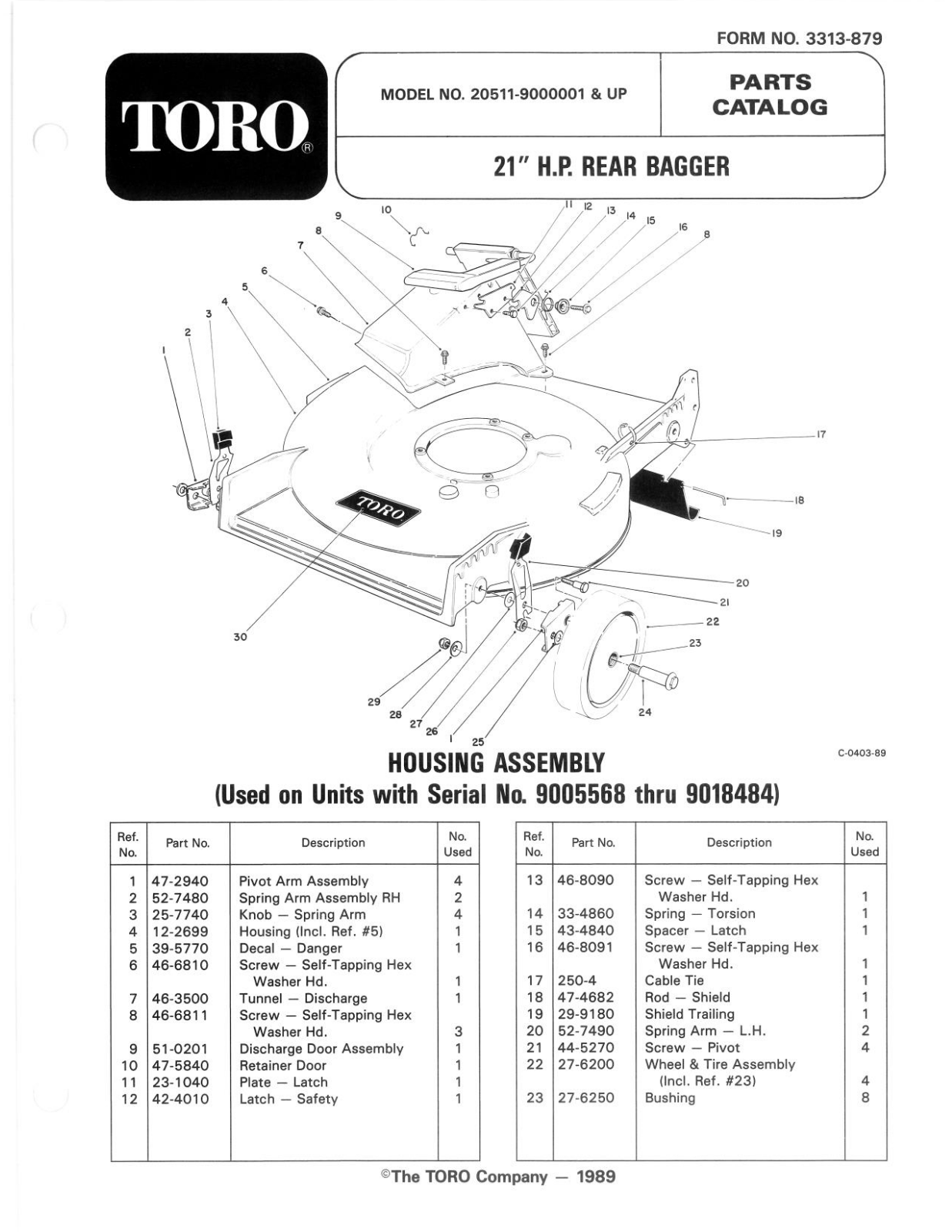 Toro 20511 Parts Catalogue