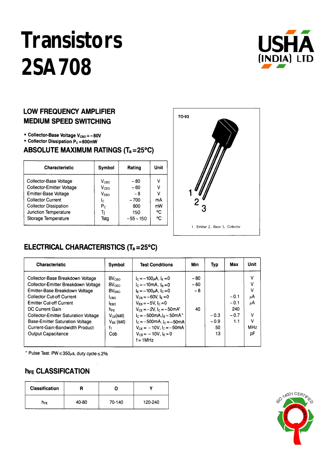 USHA 2SA708 Datasheet