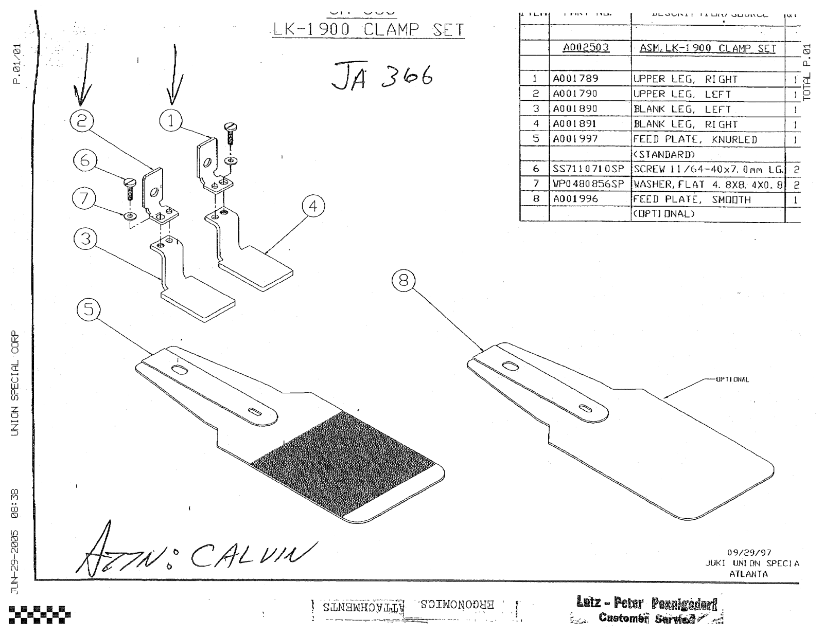 Juki JA 366 Parts List