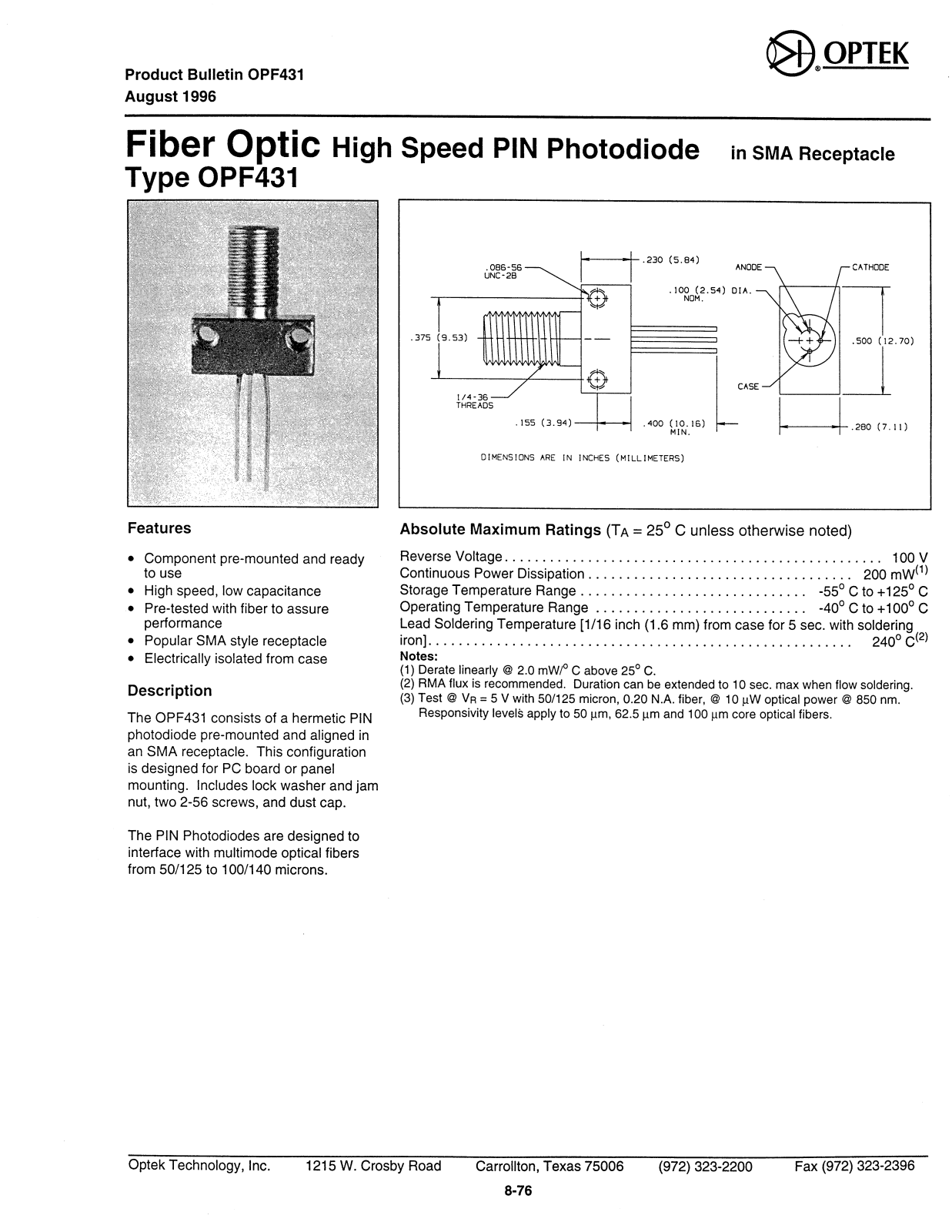 Datasheet OPF431 Datasheet (OPTEK) - ManualMachine.com