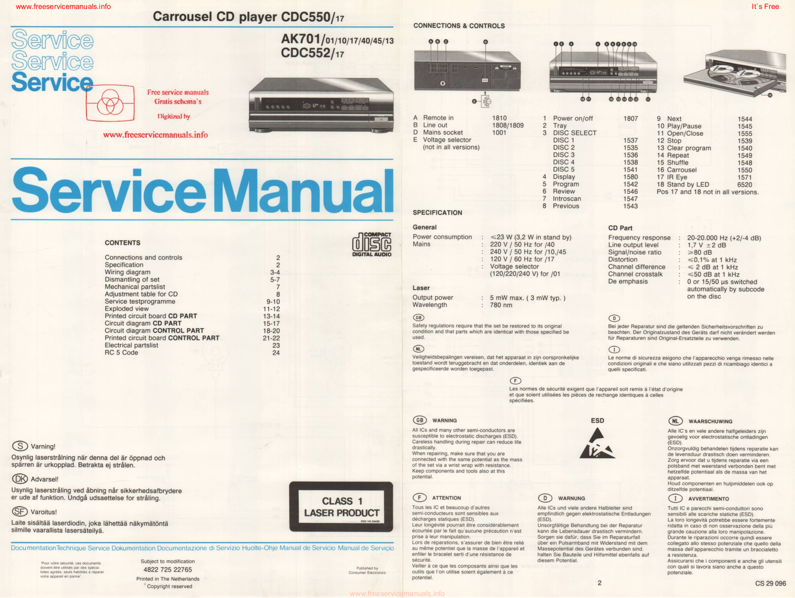 Philips CDC550-17, AK701-01, AK701-10, AK701-17, AK701-40 Service Manual