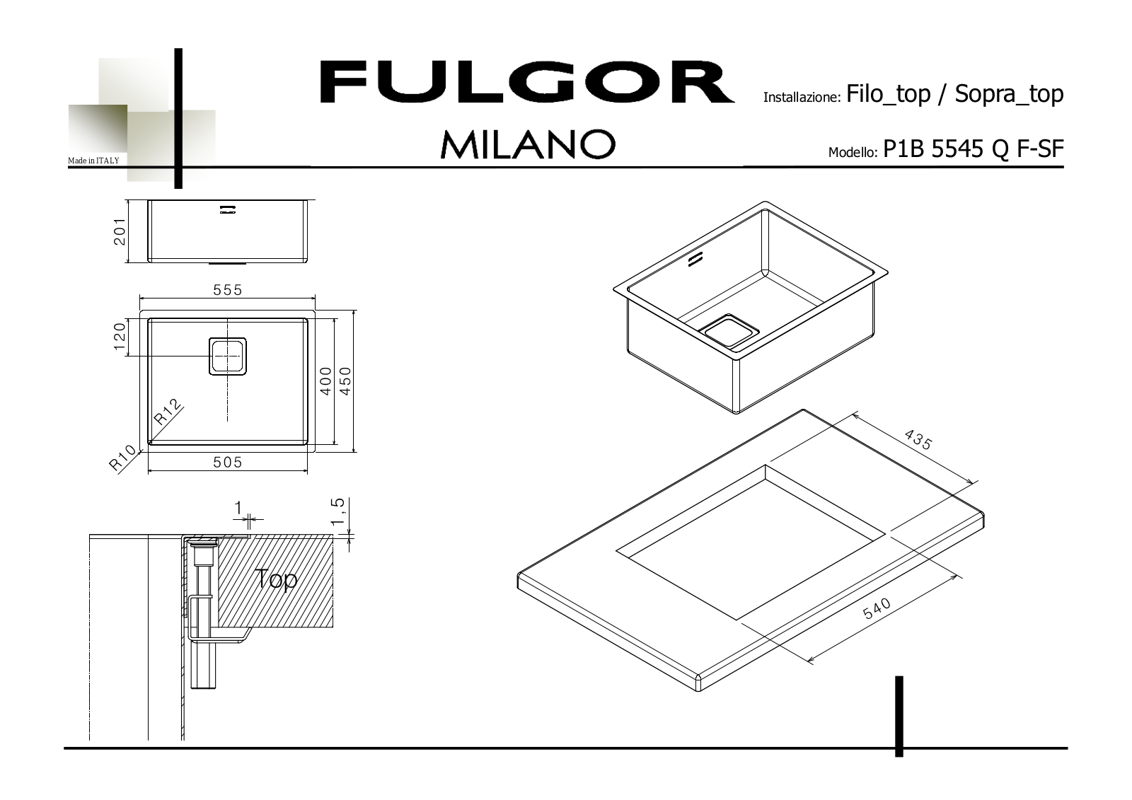 Fulgor Milano P1B 5545 Q F-SF User Manual