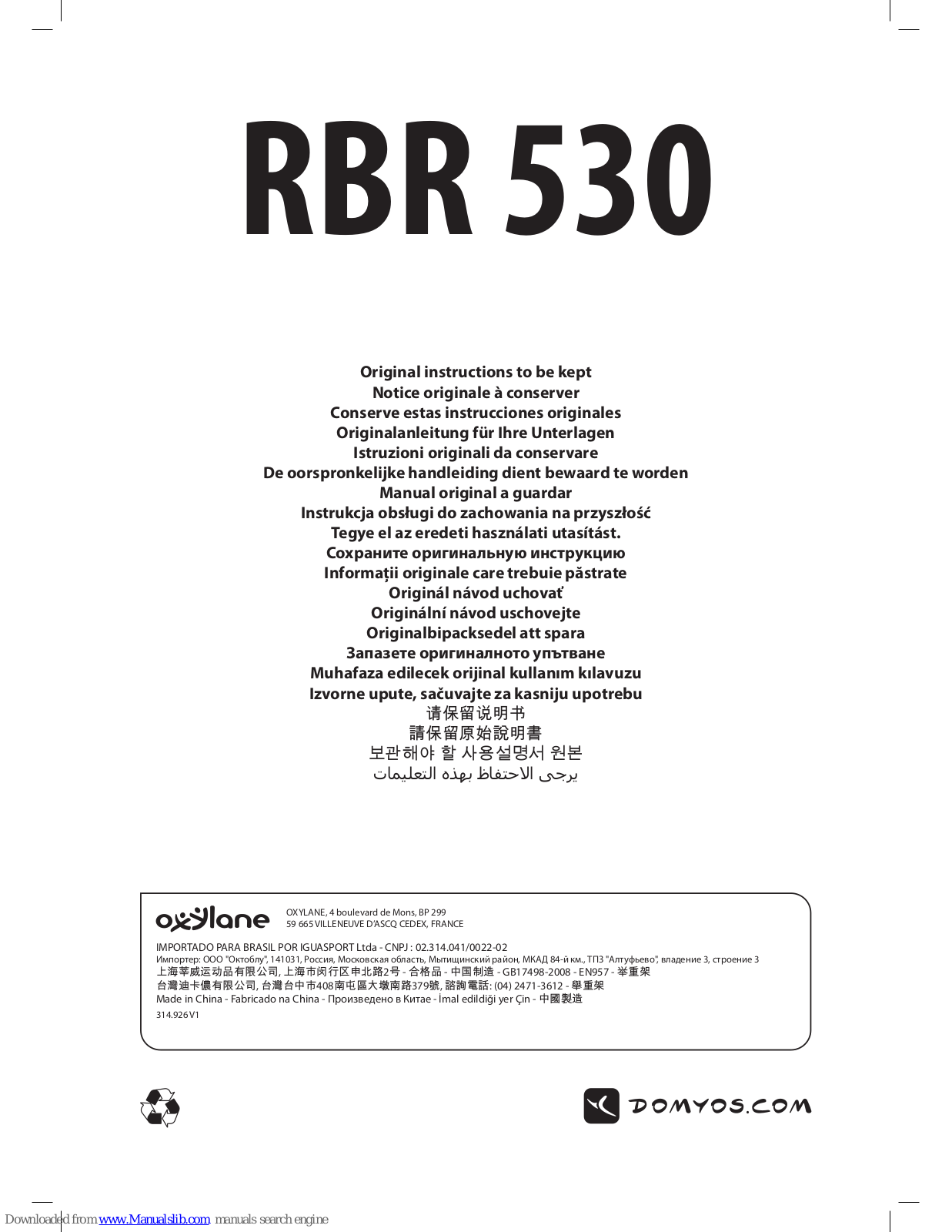 Domyos RBR 530 Original Instructions Manual