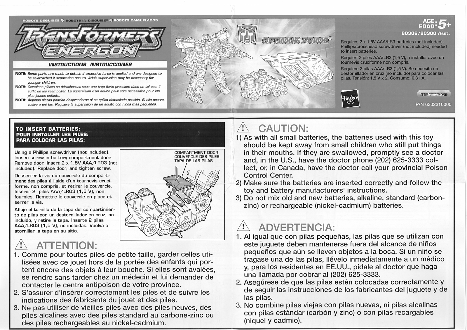 HASBRO Transformers Energon Optimus Prime User Manual