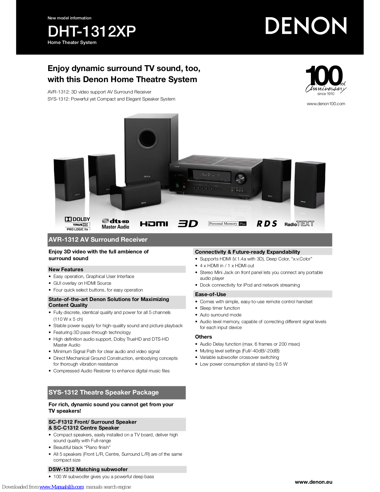 Denon DHT-1312XP, AVR-1312, SYS-1312, DSW-1312, SC-F1312 Brochure