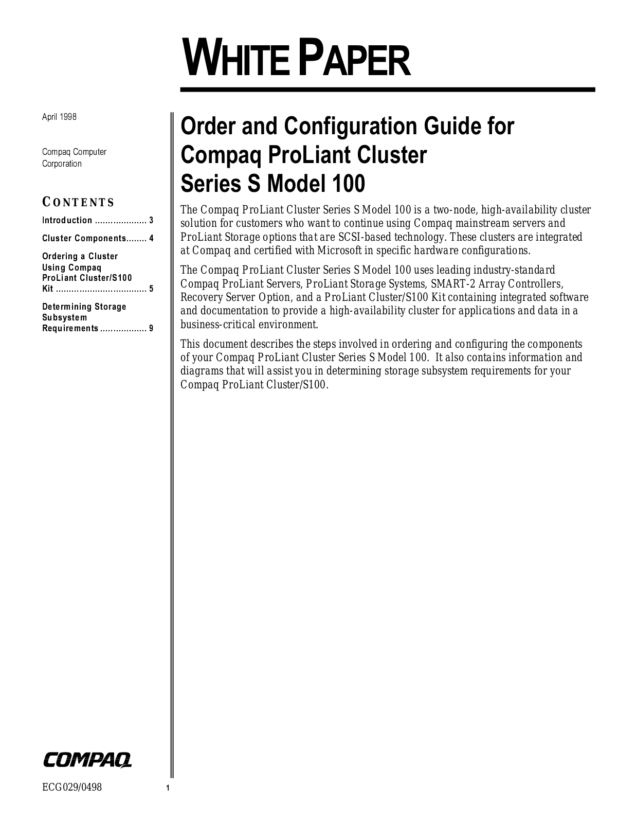 Hp COMPAQ PROLIANT 5500, COMPAQ PROLIANT 1600 Prder and configation guide