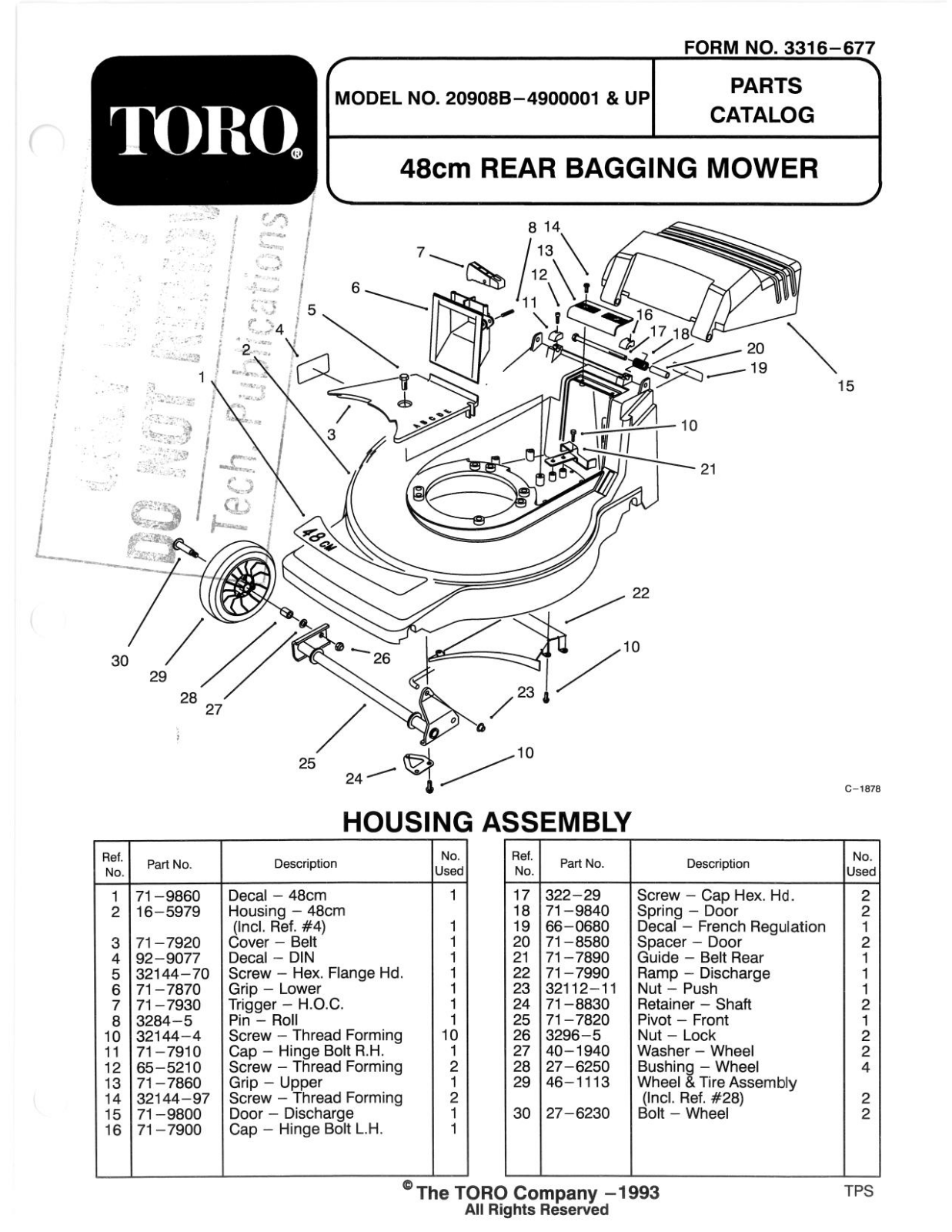 Toro 20908B Parts Catalogue