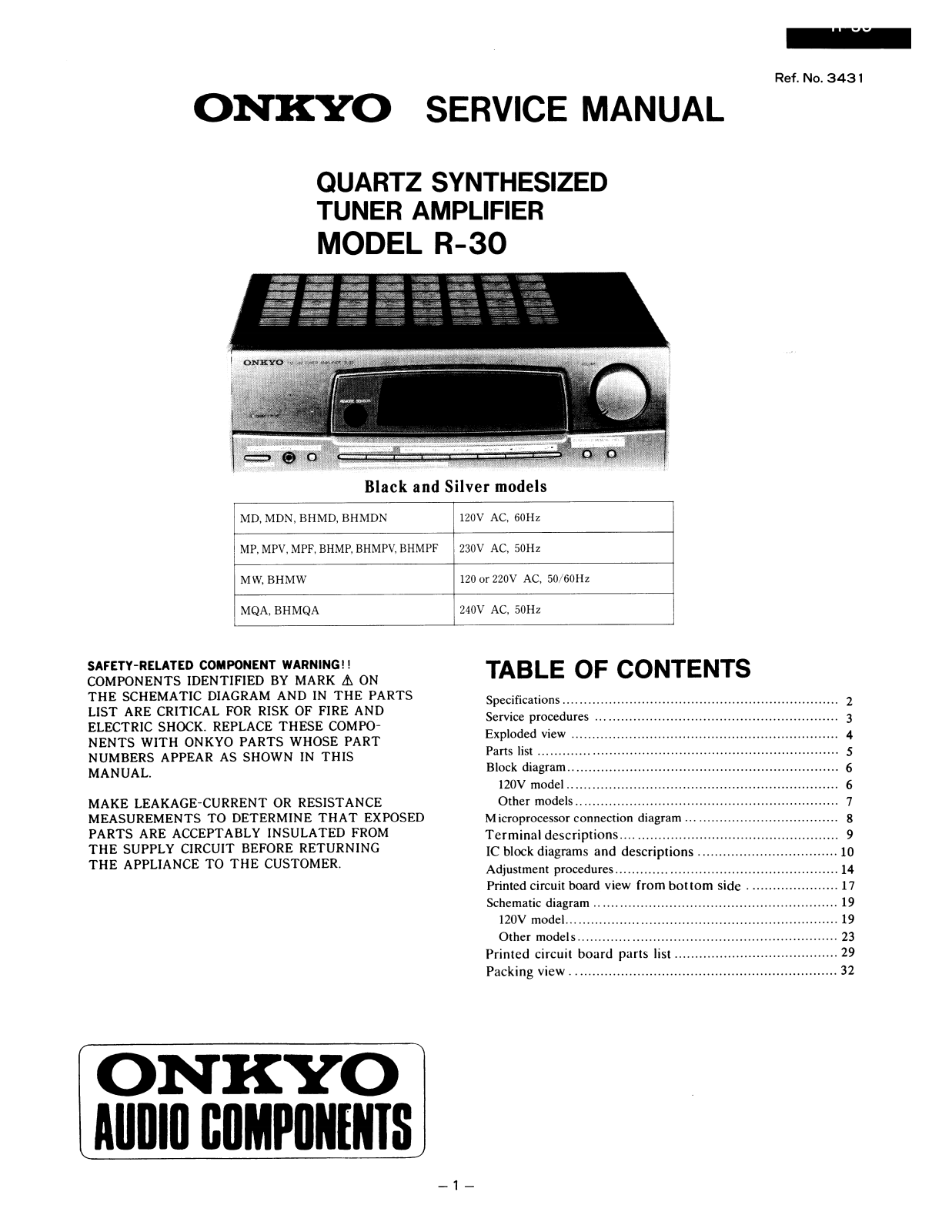 Onkyo R-30 Service manual