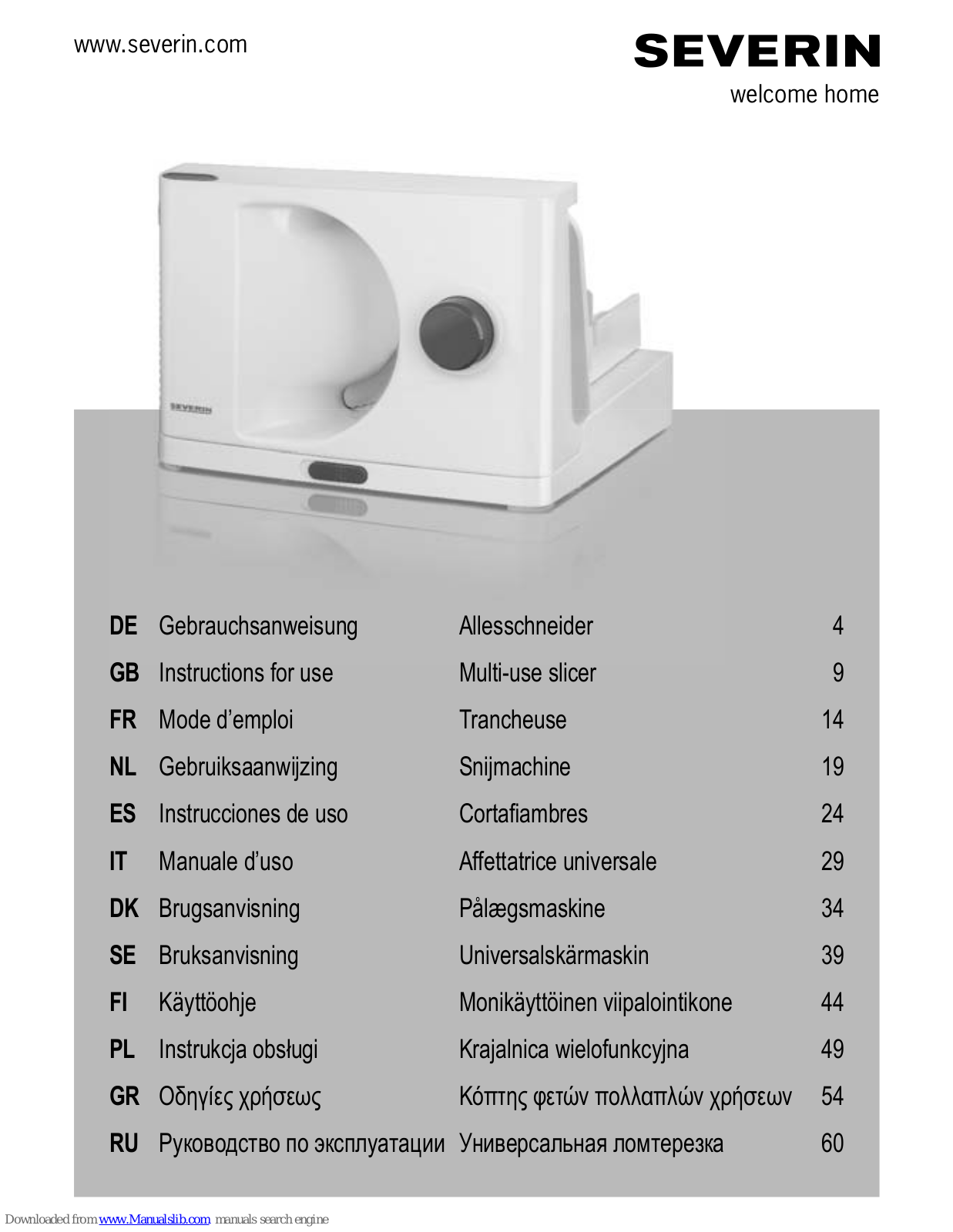 SEVERIN 3950 Instructions For Use Manual