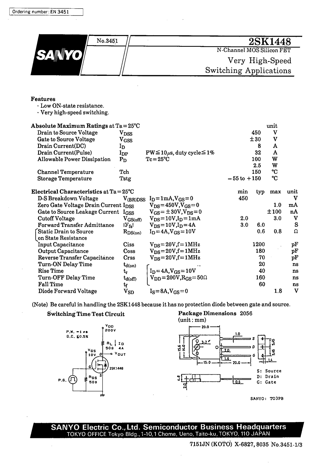 SANYO 2SK1448 Datasheet