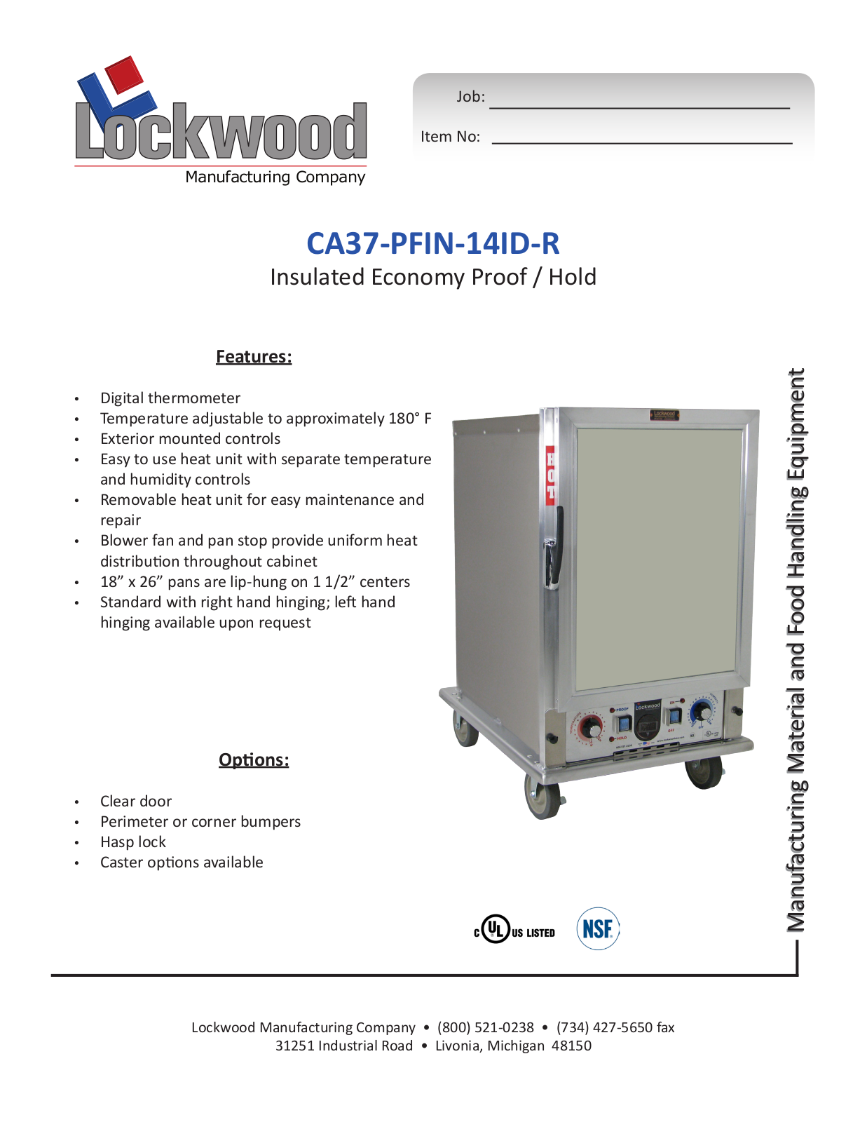 Lockwood CA37-PFIN-14ID-R Specifications