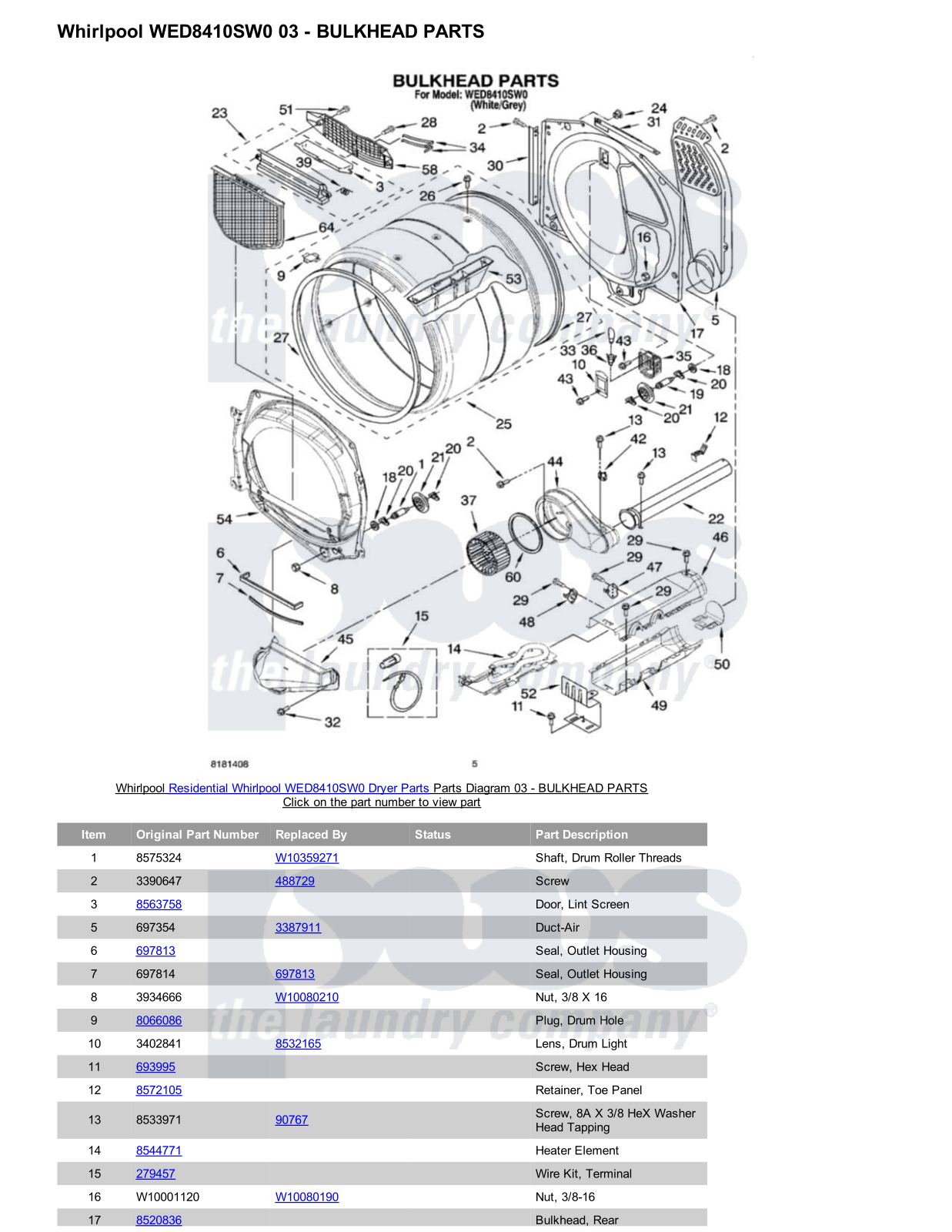 Whirlpool WED8410SW0 Parts Diagram