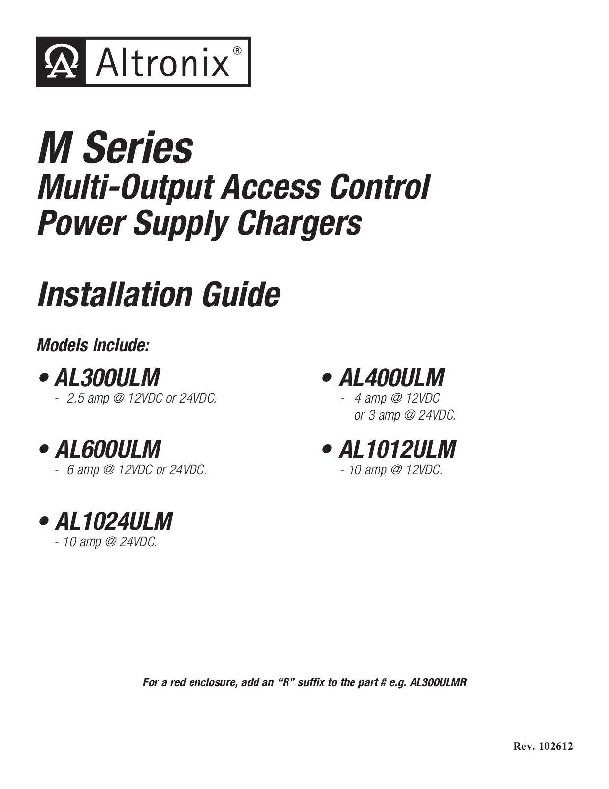 Altronix AL600ULMR Installation Instructions