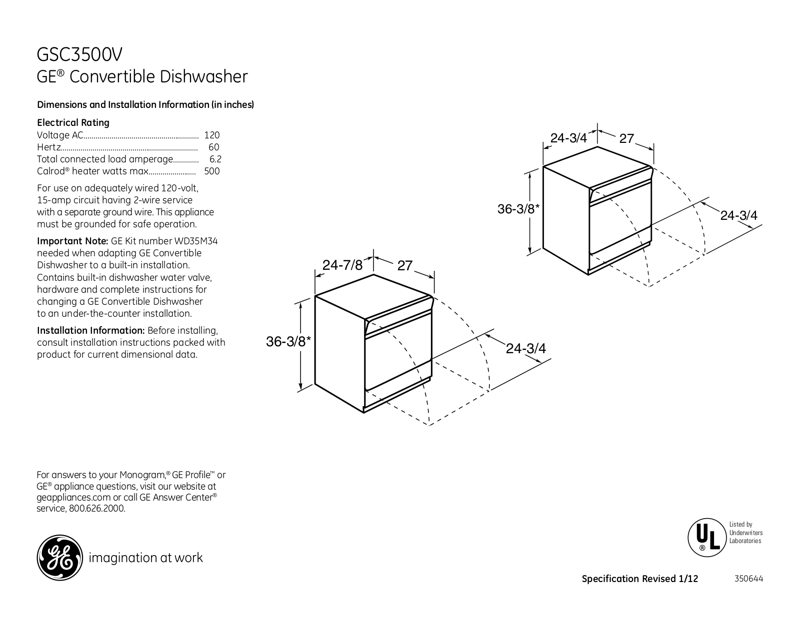 GE GSC3500V Specification