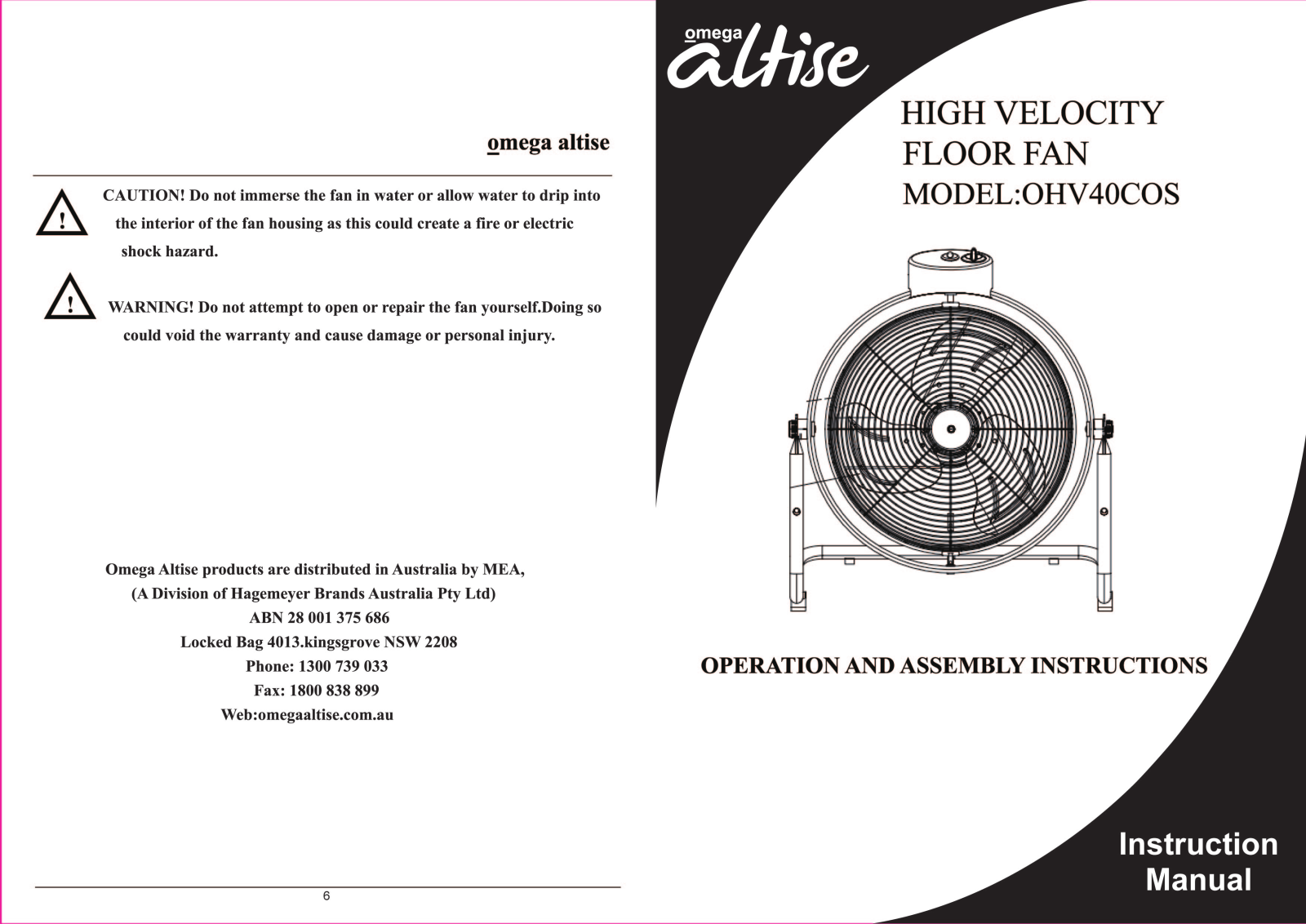 Omega Altise OHV40COS Operating Instructions