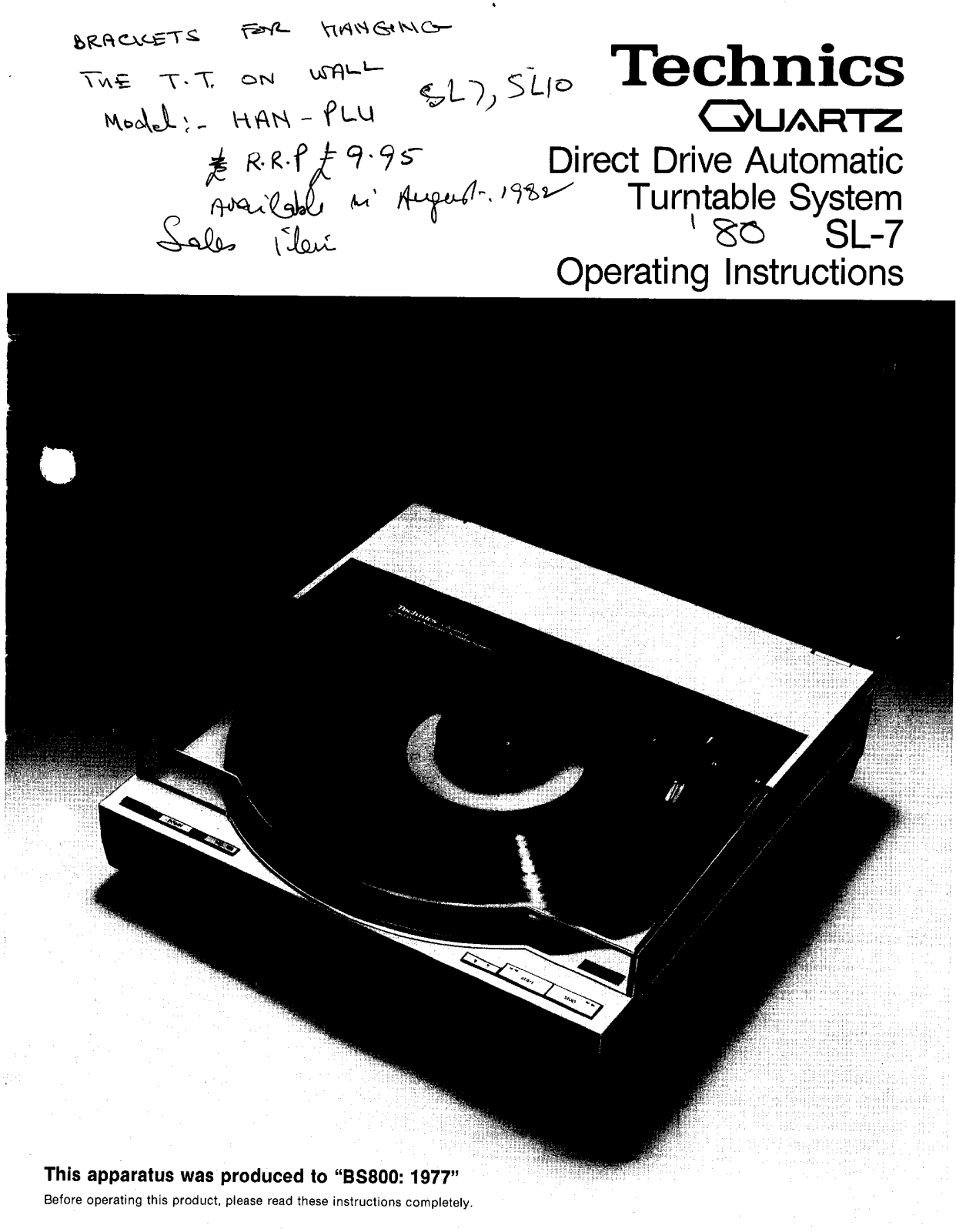 Panasonic SL-7 User Manual