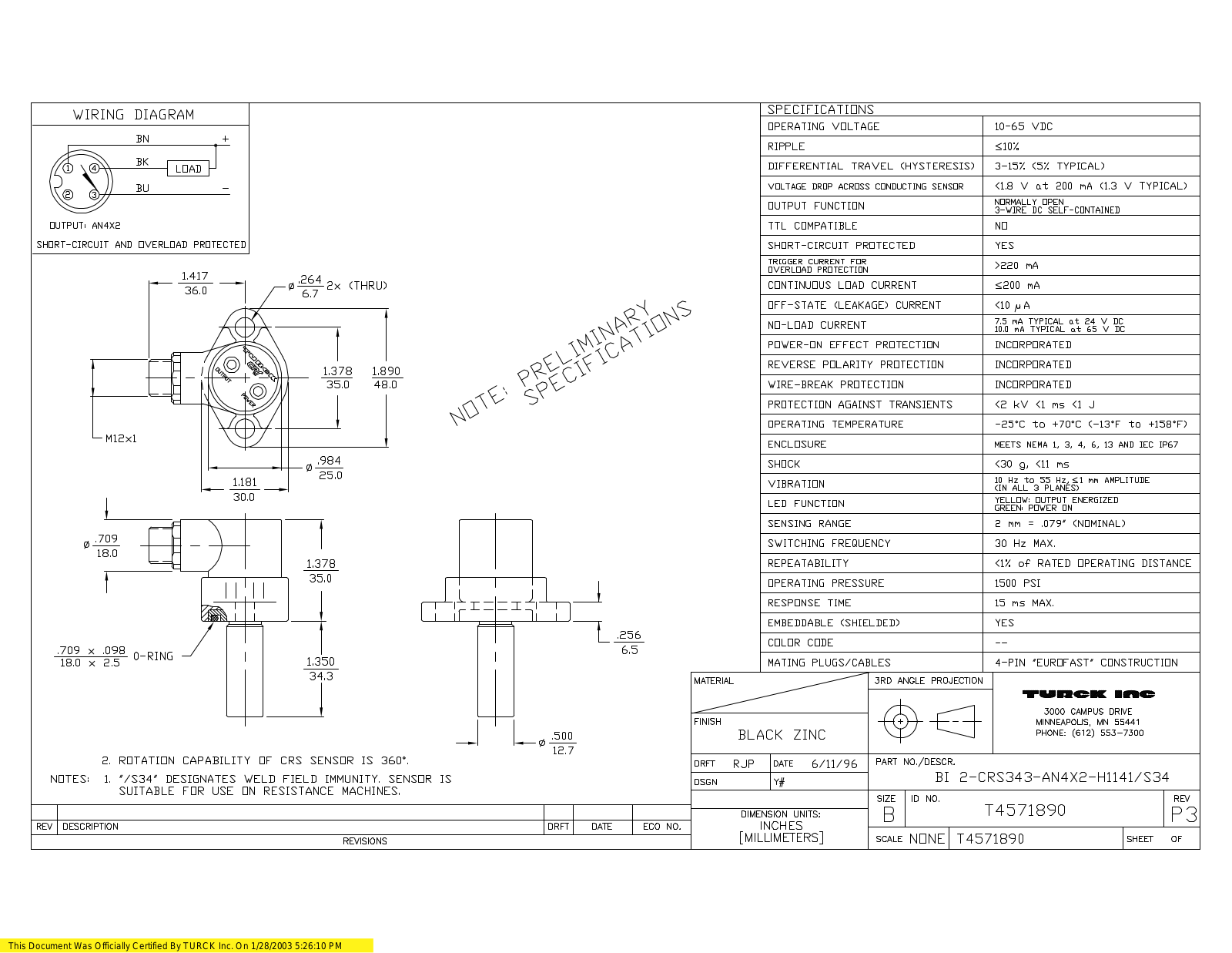 Turck BI2-CRS343-AN4X2-H1141S34 Data Sheet