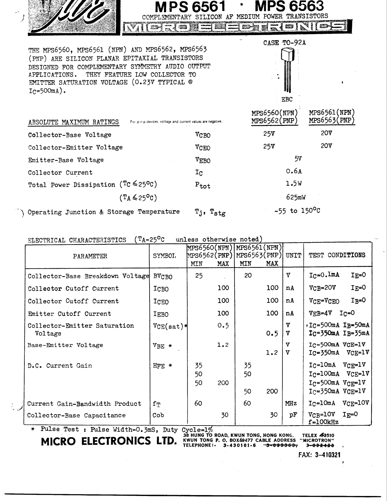 MICRO MPS6563, MPS6560, MPS6562, MPS6561 Datasheet