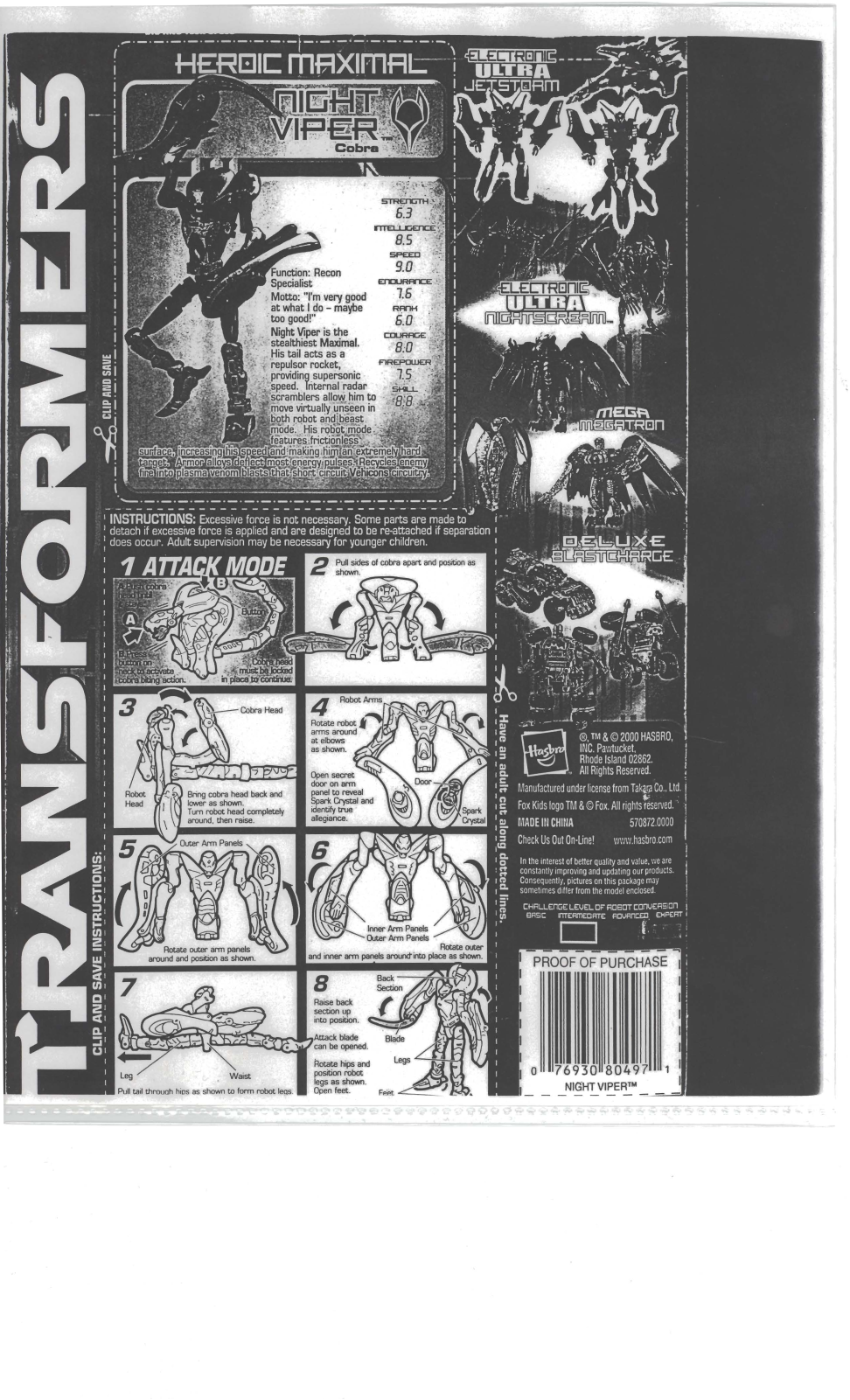 HASBRO Transformers Heroic Maximal Night Viper User Manual