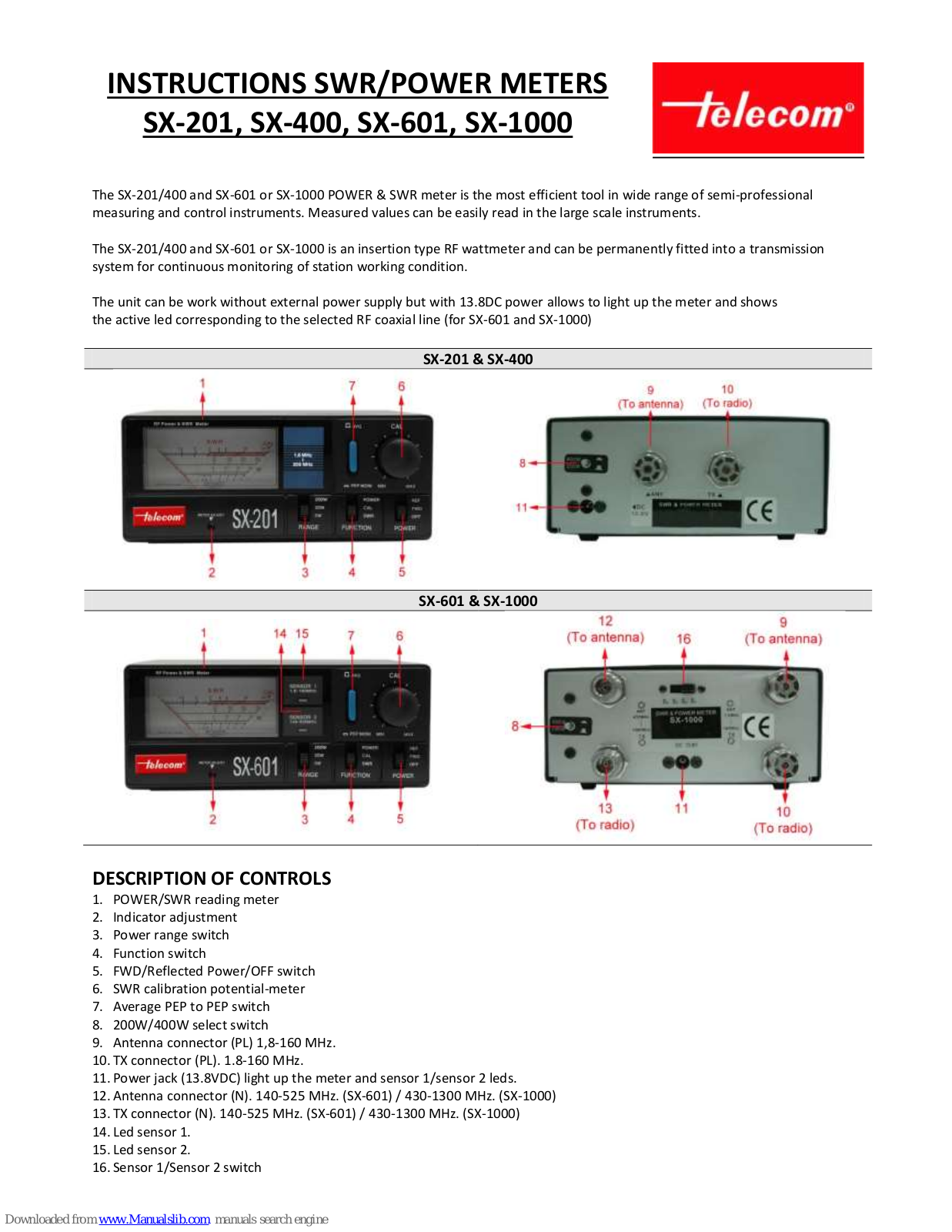 Telecom SX-201, SX-601, SX-400, SX-1000 Instruction Manual