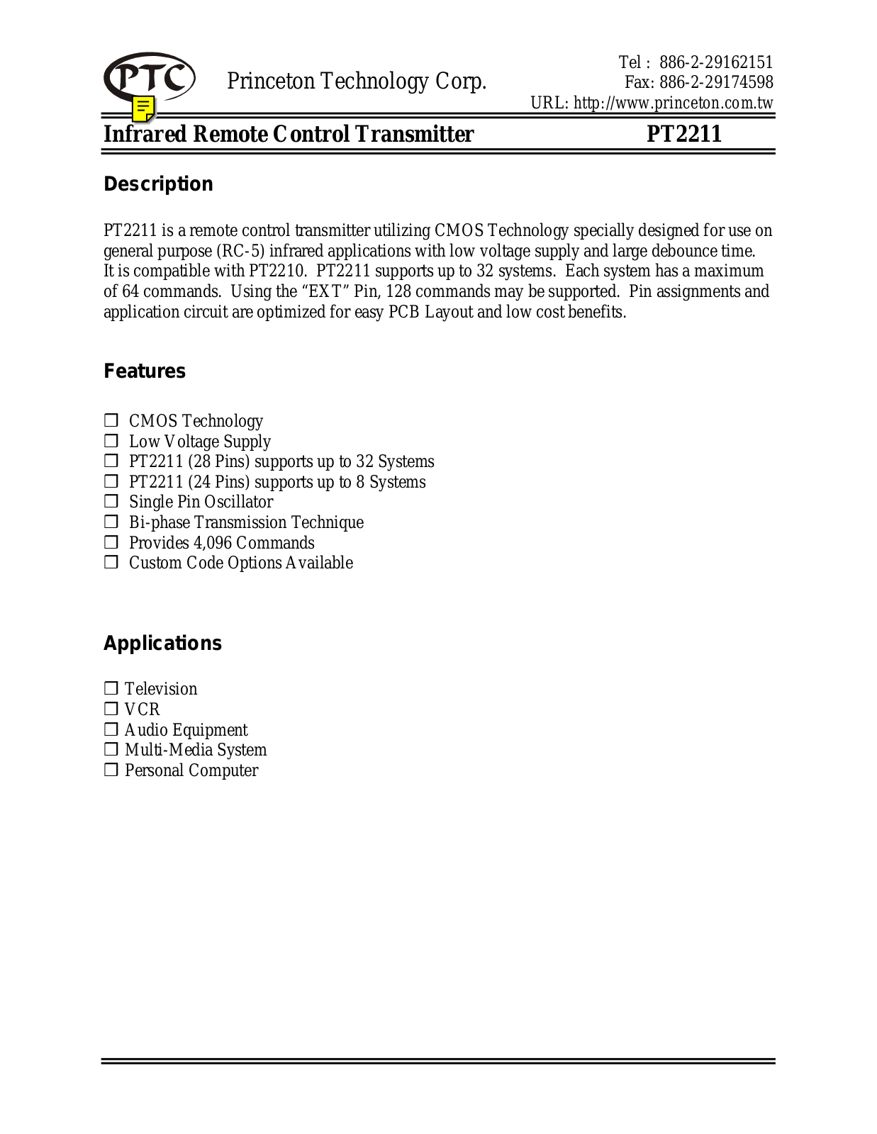 Princeton Technology Corp PT2211, PT2211-24 Datasheet