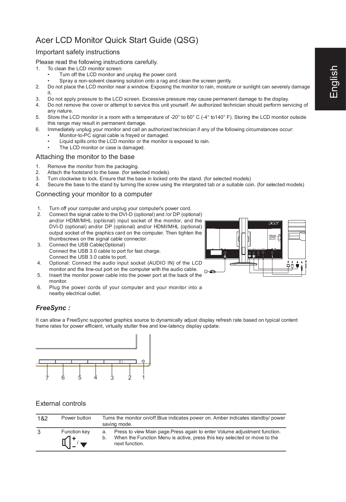 Acer XF290C QUICK START GUIDE