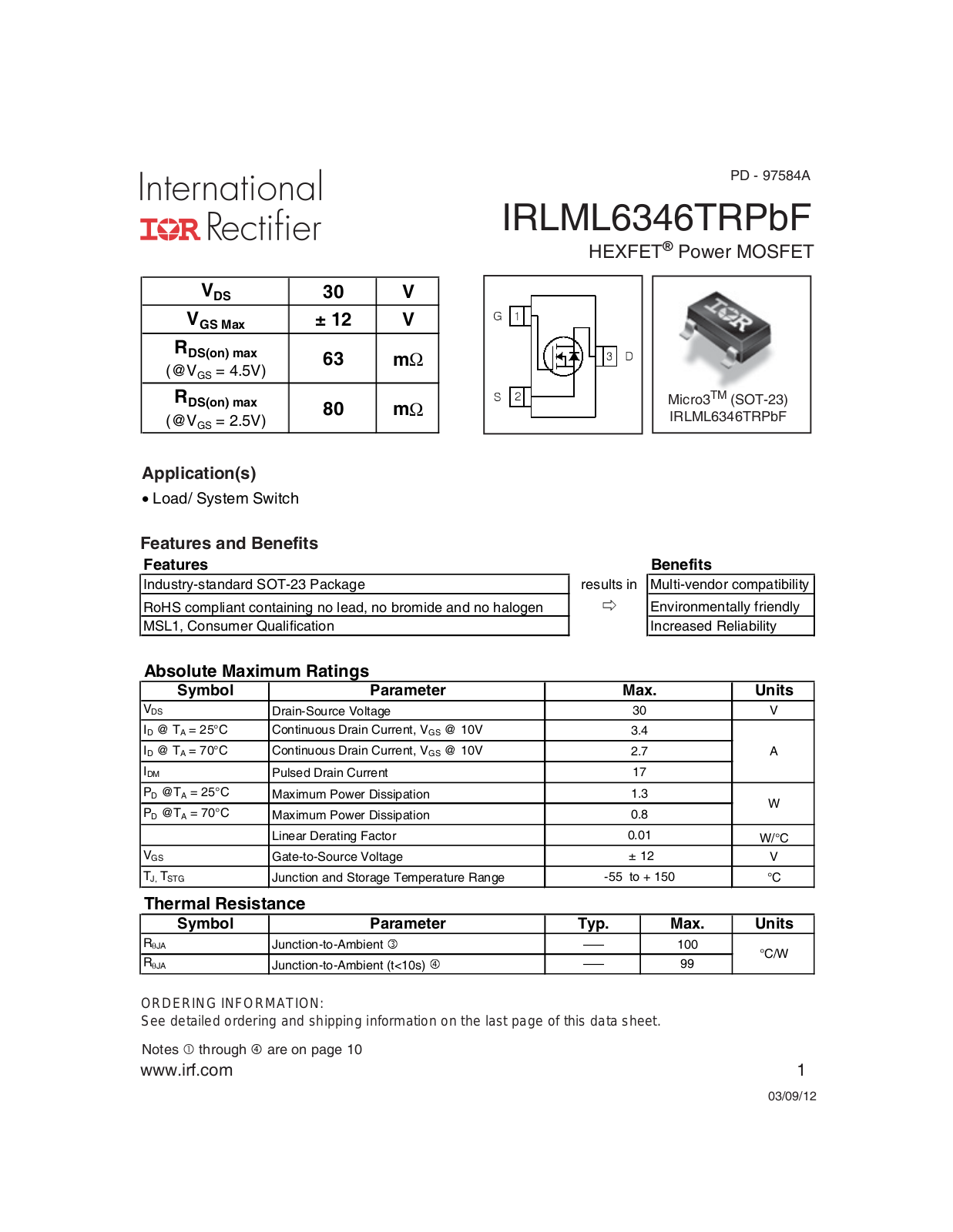 Datasheet IRLML 6346 Datasheet - ManualMachine.com
