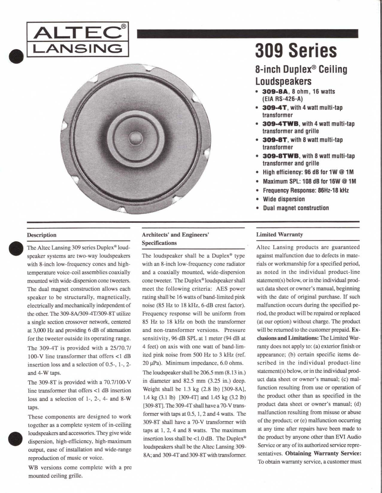 Altec lansing 309 User Manual