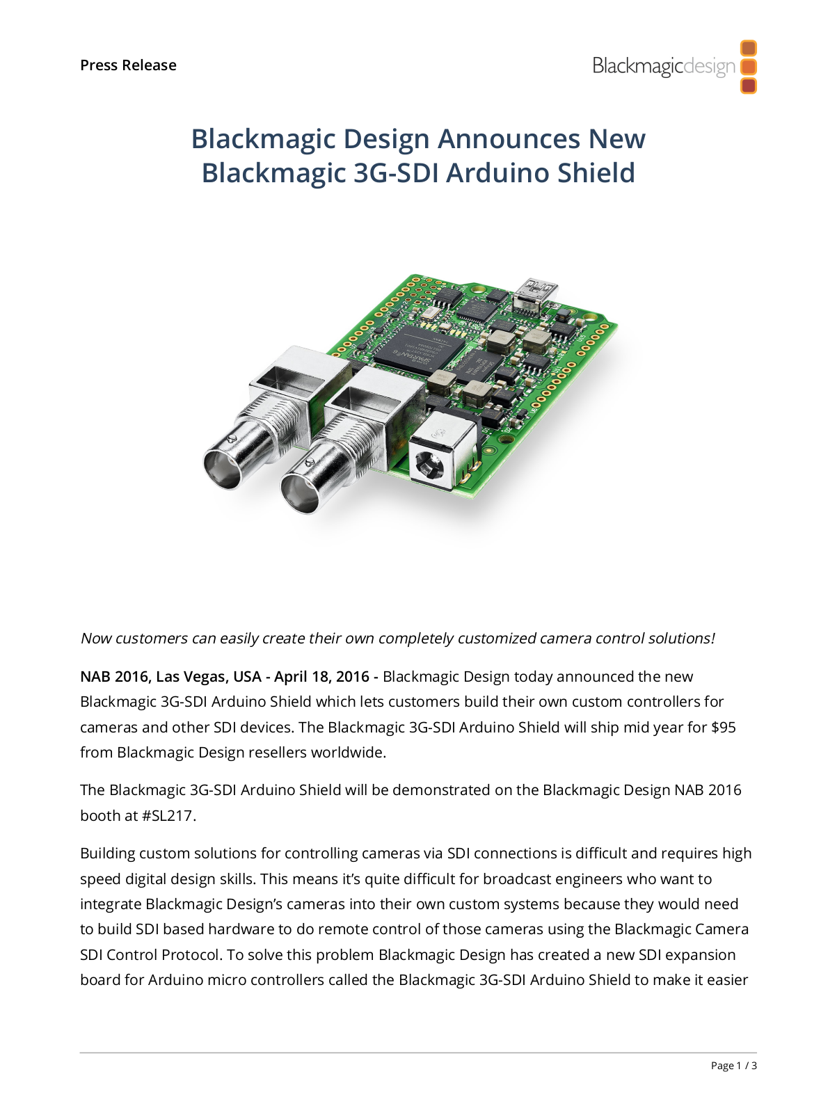 Blackmagic Design ARDUINO-SDI User Manual