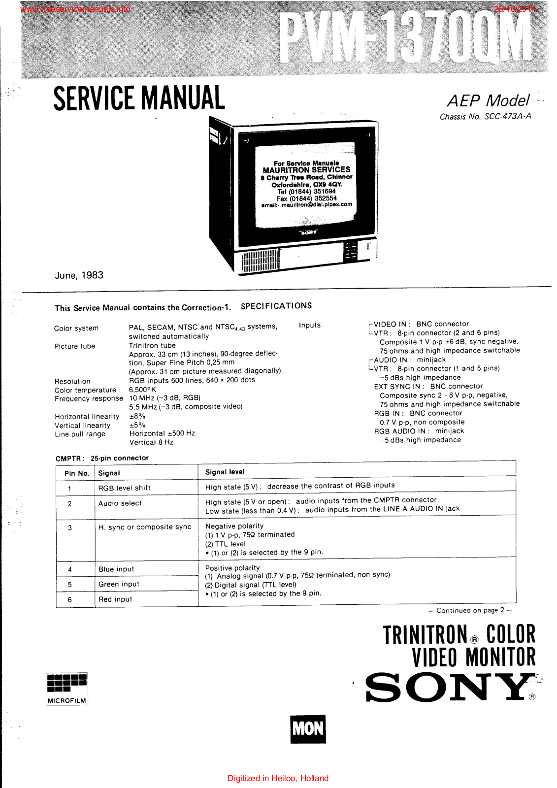 Sony PVM-1370QM Service Manual