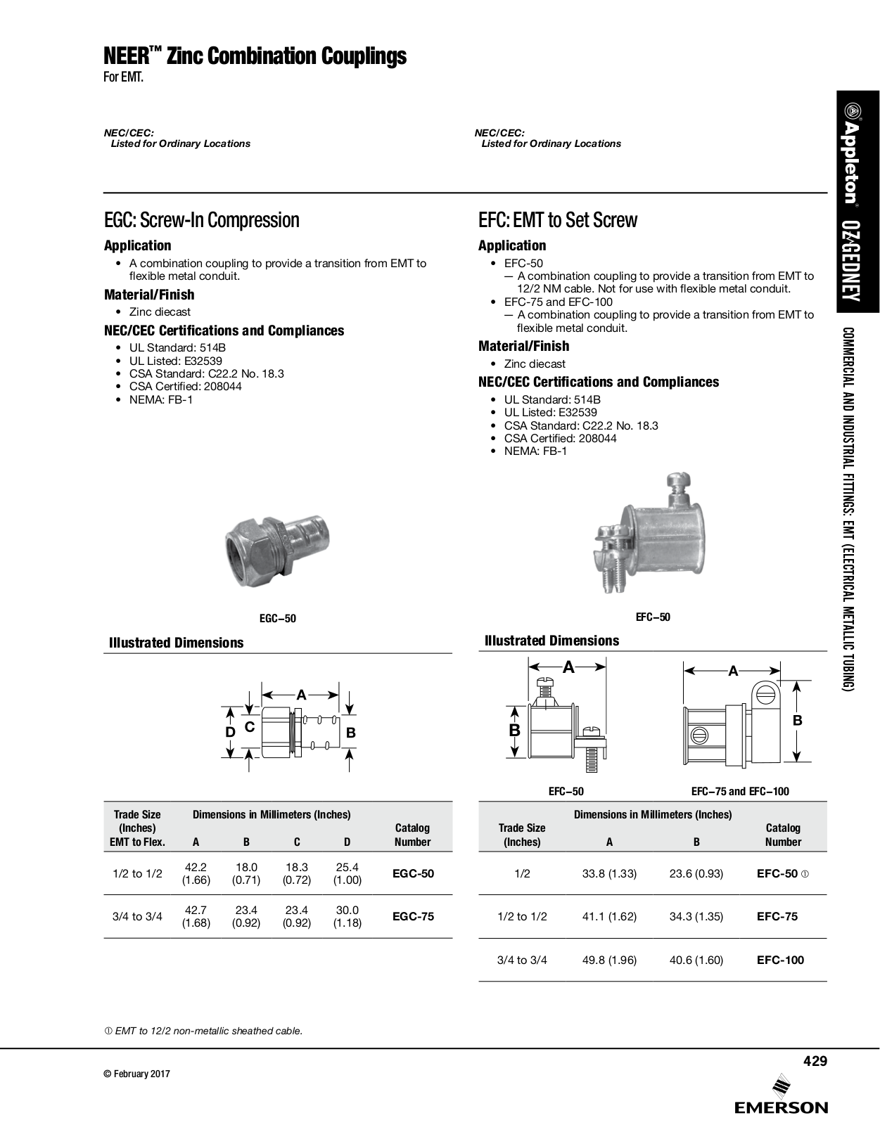 Appleton NEER™ Zinc Combination Couplings Catalog Page